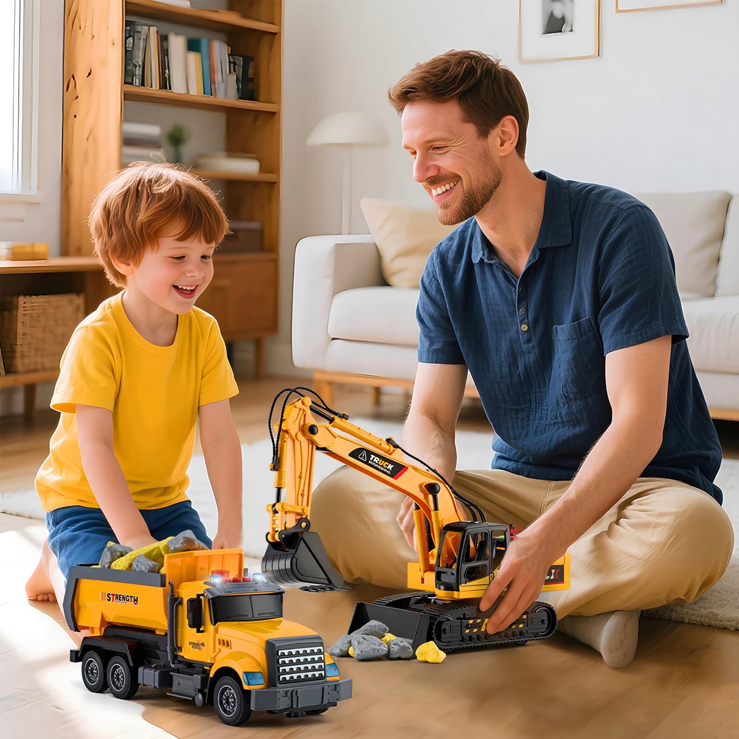 LerBao 2 Pack Large Construction Engineering Truck Toys,Moveable Claw Excavator & Lifting Back Dump Truck Toy for 3 4 5 6 7 8 Years Old Boys Kids Childs Toddlers Birthday