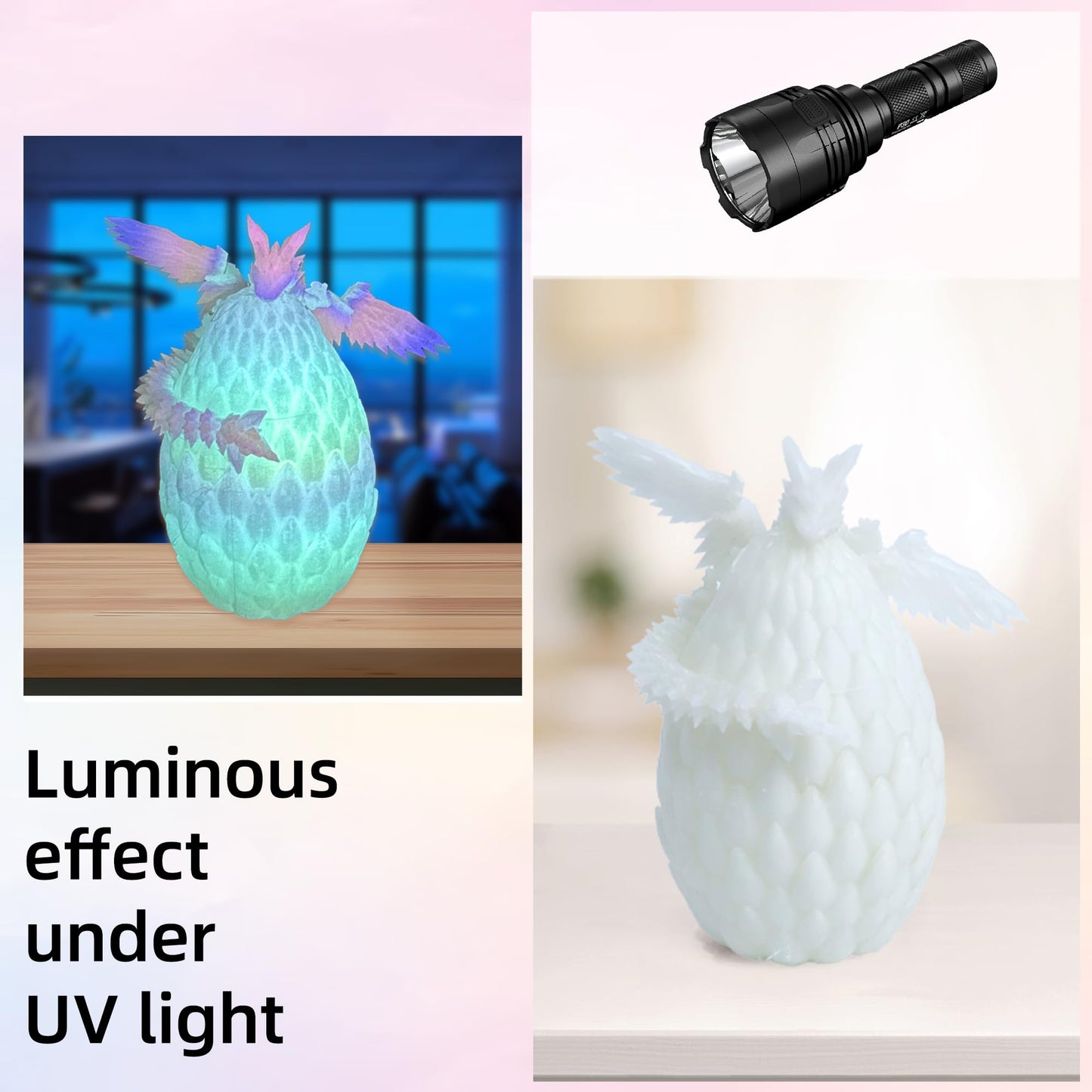 Flavery 3D Printed Flying Dragon in Egg - Glow Rainbow - Surprise Egg with Flexible Winged Dragon Inside, Mystery Beautiful Fidget Toy, Birthday Gift, Desk Figure Decor