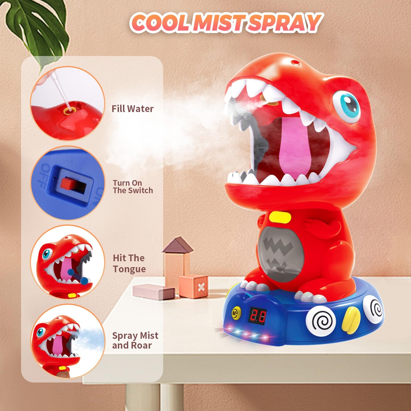Movable Dinosaur Shooting Toys for 4 5 6 7 8 Year Old Boys Girls - Dinosaur Shooting Game with Score Record, Mist Spray, Light & Sound, Kids Christmas Birthday Gift