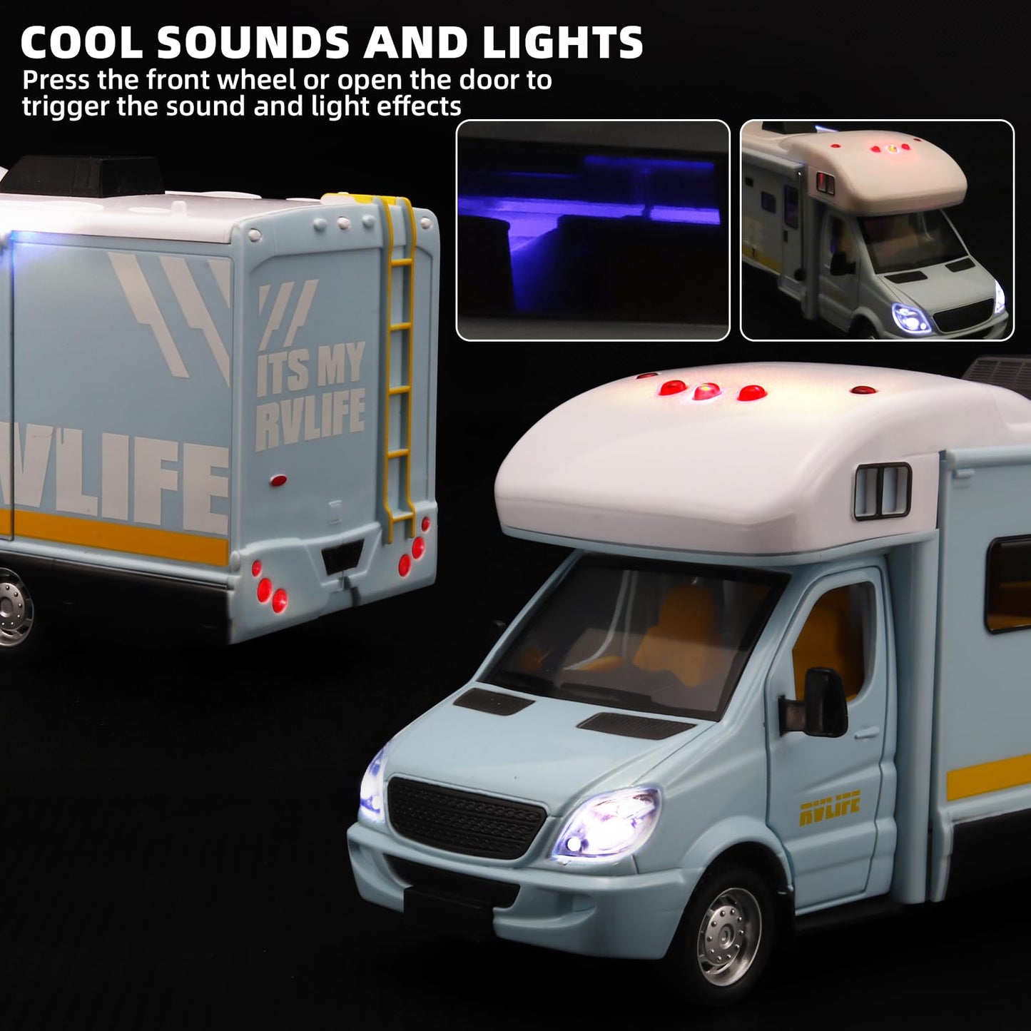 NOVAFUSION Toy Campers for Kids Toy RV,Die Cast Metal Toy Camper for 3 4 5 6 7 8 9 Year Old Kids, Pull Back RV Toy with Light and Sound,Camper Van Gifts for Kids, Trucks for Kids Ages 4-8（Blue）