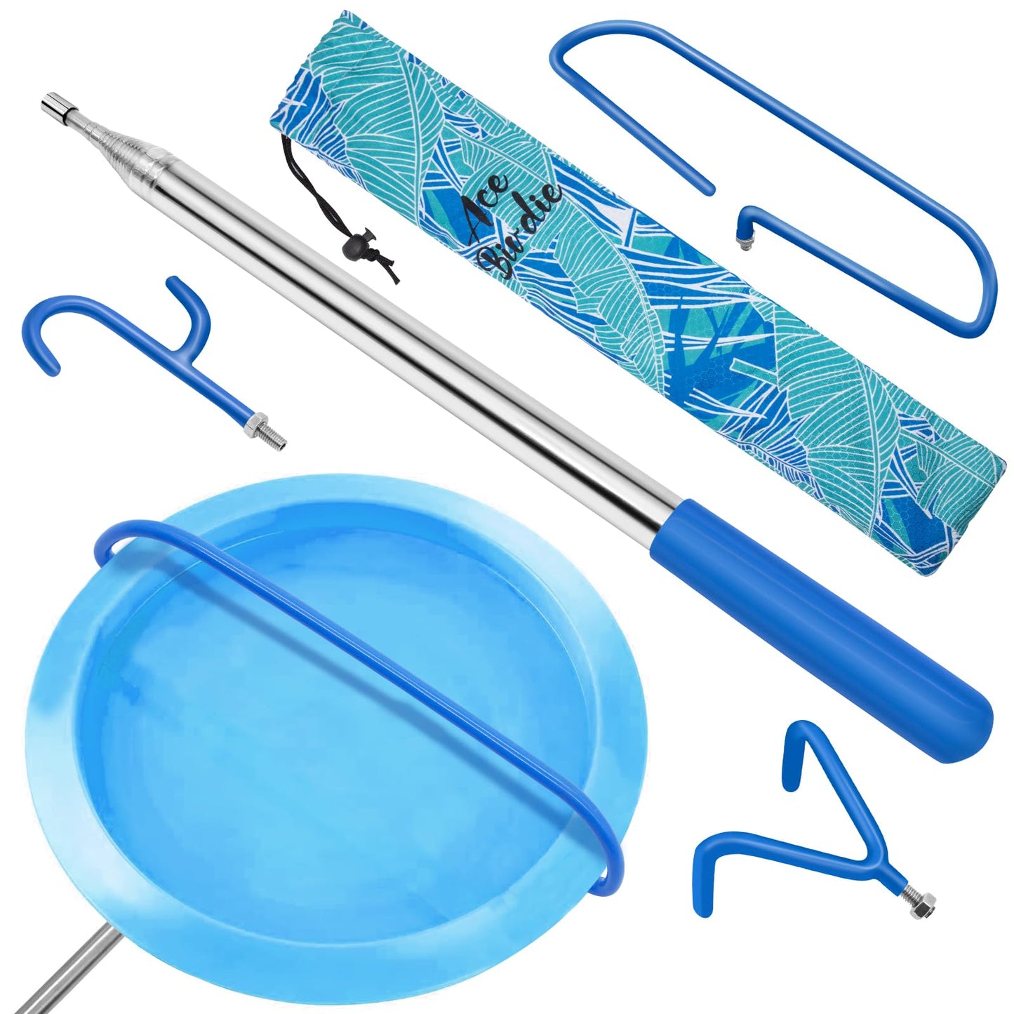 Acebirdie Disc Golf Retriever Pole 16 Feet, Telescopic Discs Retriever with Durable Stainless Steel Frame and Carry Bag - Extendable Golf Accessories Grabber to Retrieve Discs in Water, Trees, Bushes