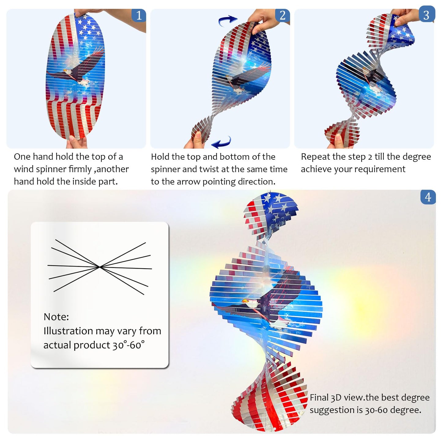 Aoedelyart Wind Spinners Outdoor Creates a Soaring Eagle Effect, 3D American Flag Eagle Wind Spinner Hanging Independence Day/Memorial Day Decorations,Gifts for Men/Women,15in Garden Decor,Yard Art