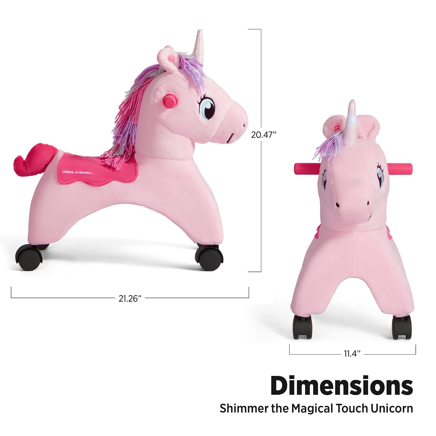 Radio Flyer Shimmer the Magic Unicorn Ride On, Ages 1-3, Interactive Lights & Sounds, Horn Lights Up While Riding, EZ-Glide 360-degree Wheels, Easy Grip Handles, Soft Plush Face, Toddler Ride On Toys