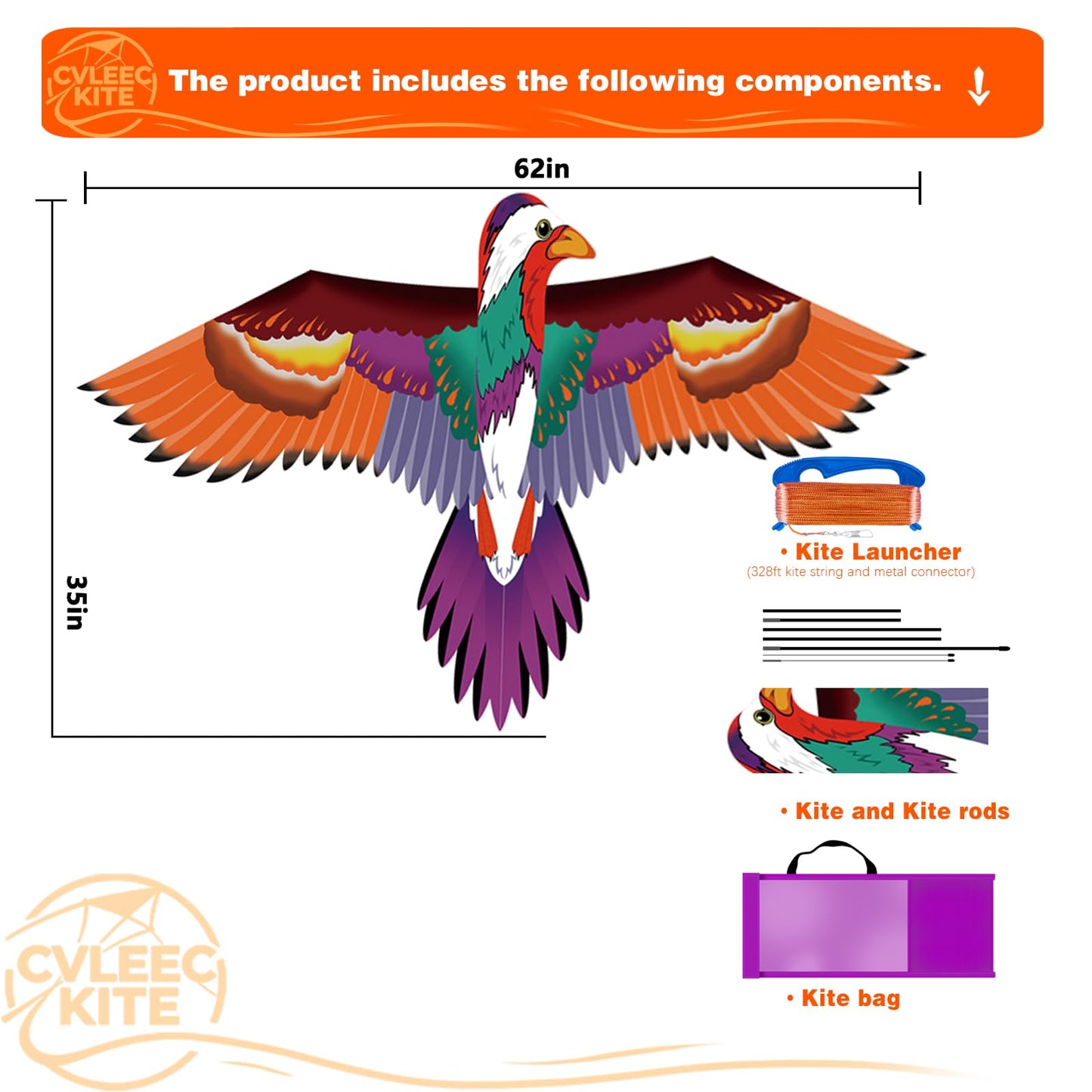 Parrot Kite for Kids & Adults, Outdoor Kite, Perfect for Beginners, Easy to use, Ideal for Beaches, backyards, Grassy Areas（Duck）