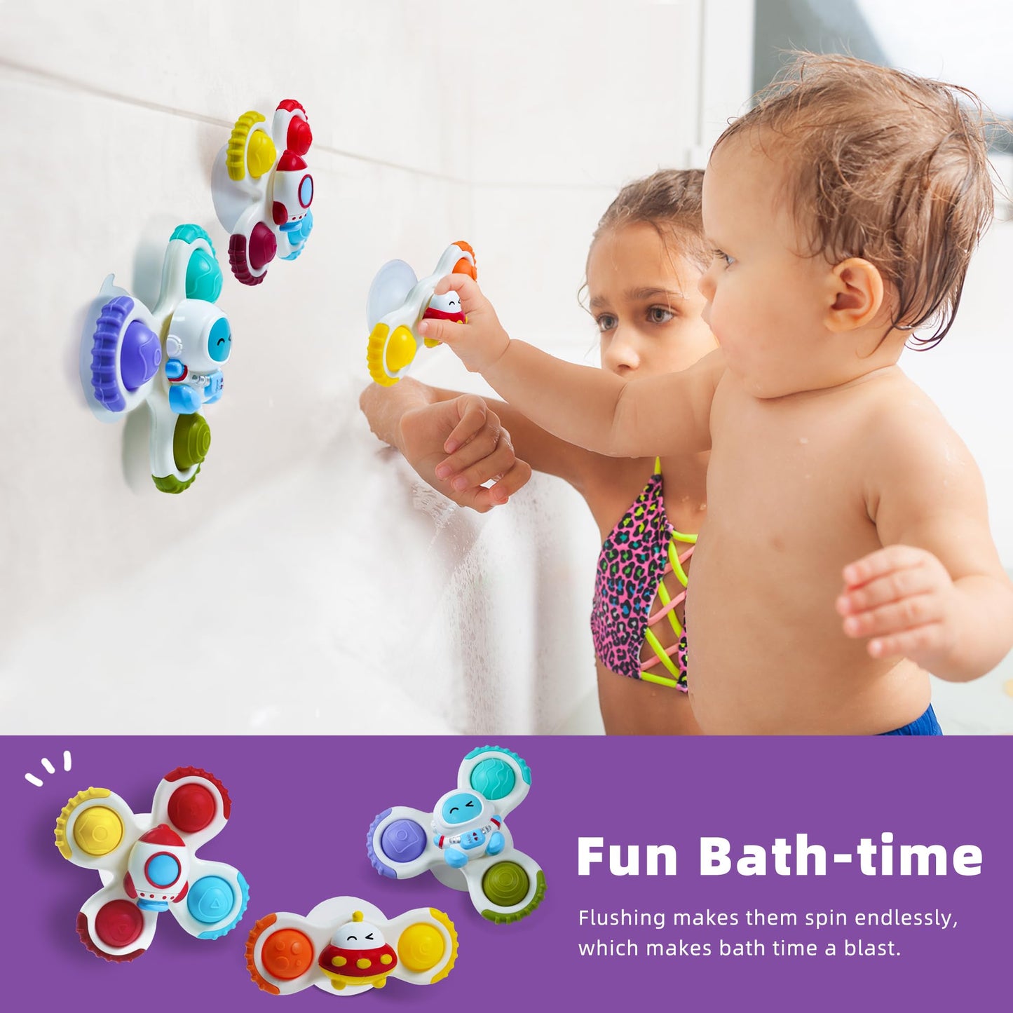 LiKee Strong Suction Cup Fidget Rotating Sensory Bath Toys for Baby Christmas Stocking Stuffers, Airplane Car Travel Table & Window Toys for Toddler Boys and Girls, 10+ Months