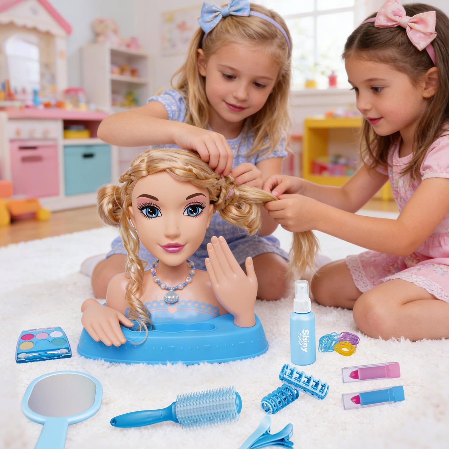 Blonde Hair Styling Doll Head 10.5” with Washable Makeup Set, 3-in-1 Styling Head Toy with 20+ Accessories, Pretend Hair Salon Playset for Girl, Birthday Gifts for Girls Ages 3 4 5 6 7 8+