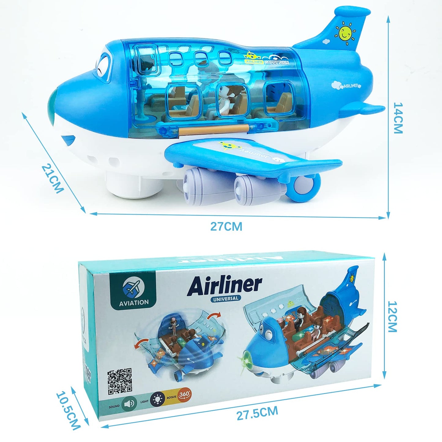 Ynybusi Airplane Toys for Toddlers 1-3-5, Toy Airplane for 4-8 Year Old Boys Girls Birthday, Toddler Toys Bump and Go Action Air Plane with LED Flashing Lights & Sounds (Blue)