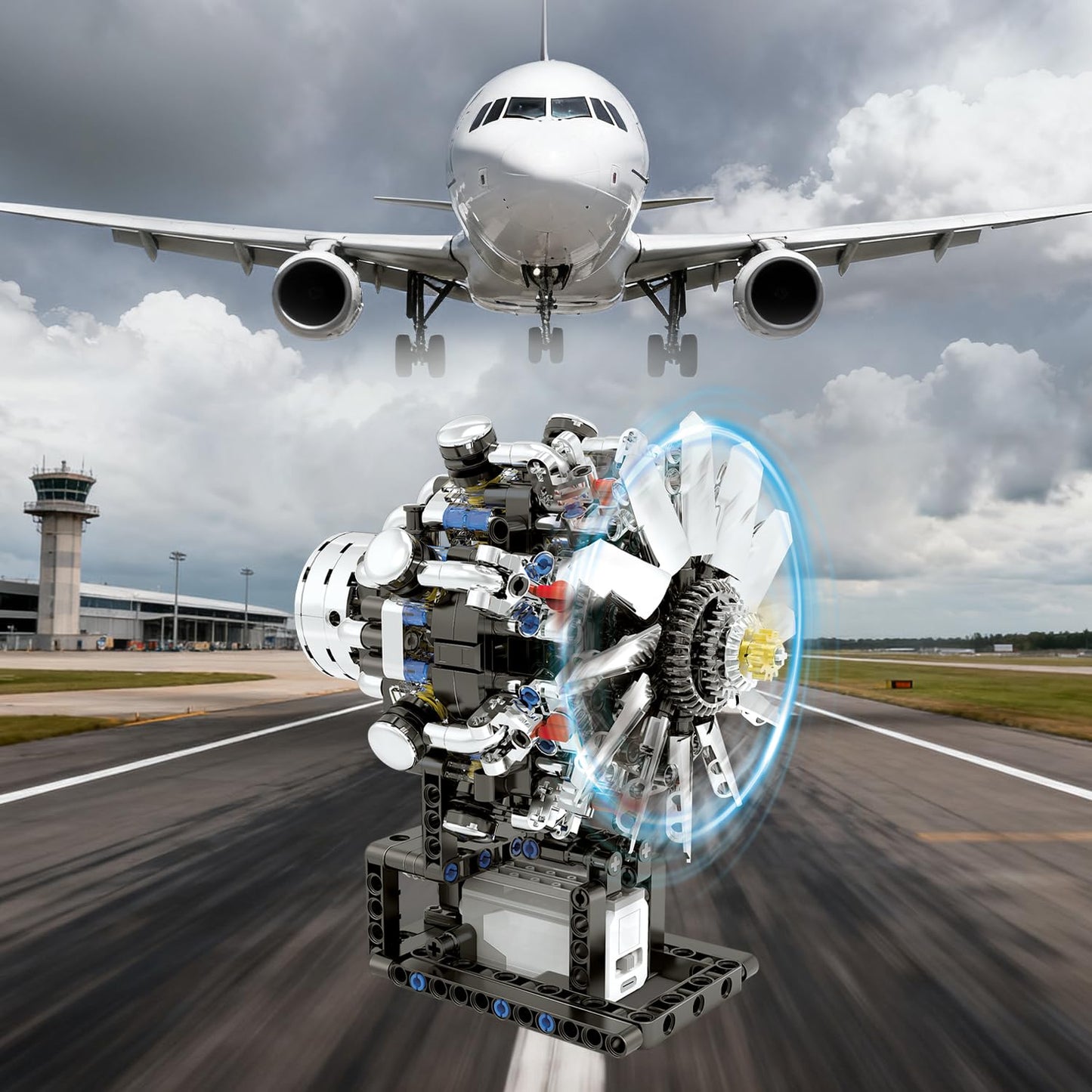 Turbojet Engine Building Set, Aircraft Engine Model kit that Run, Build Your Own Mini Aircraft Model Engine Kit with Motor, STEM Mechanical Physical Science Educational Toys for Kids Adults (558 PCS)