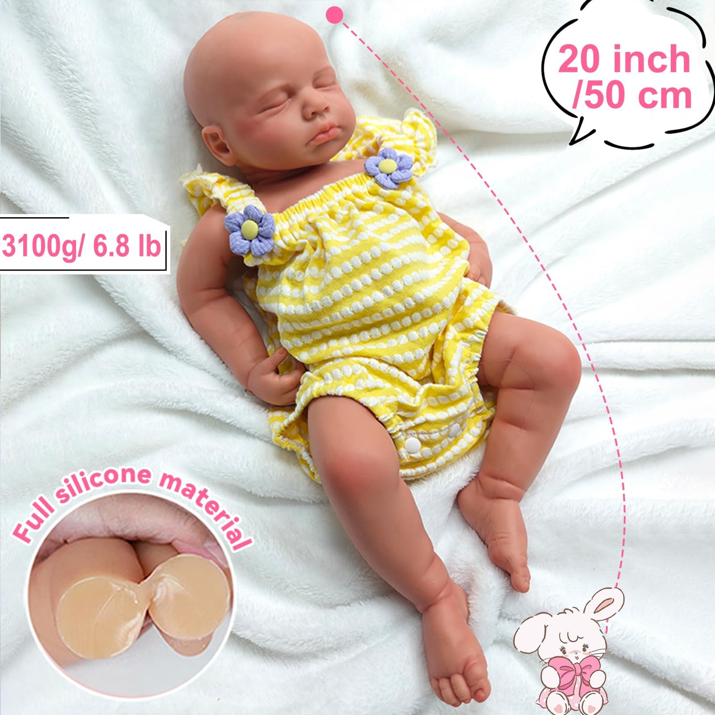 Oppaionaho 20 Inch Loulou Girl Full Body Silicone Reborn Baby Dolls Cute Newborn Baby Doll That Look Real Sleeping Babies (Tan)