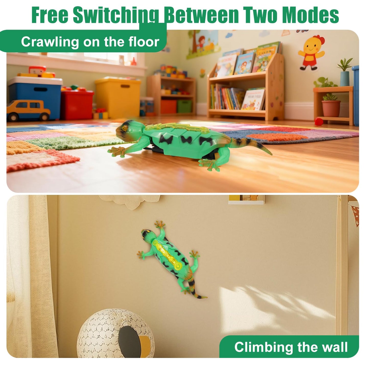 Qxbuhe ﻿360° Rotating RC Wall Crawler Gecko, Rechargeable Remote Control Robot Kids Toys, Wall Climbing Funny Prank Toys Birthday Gifts for Boys & Girls Ages 3+ (Green)