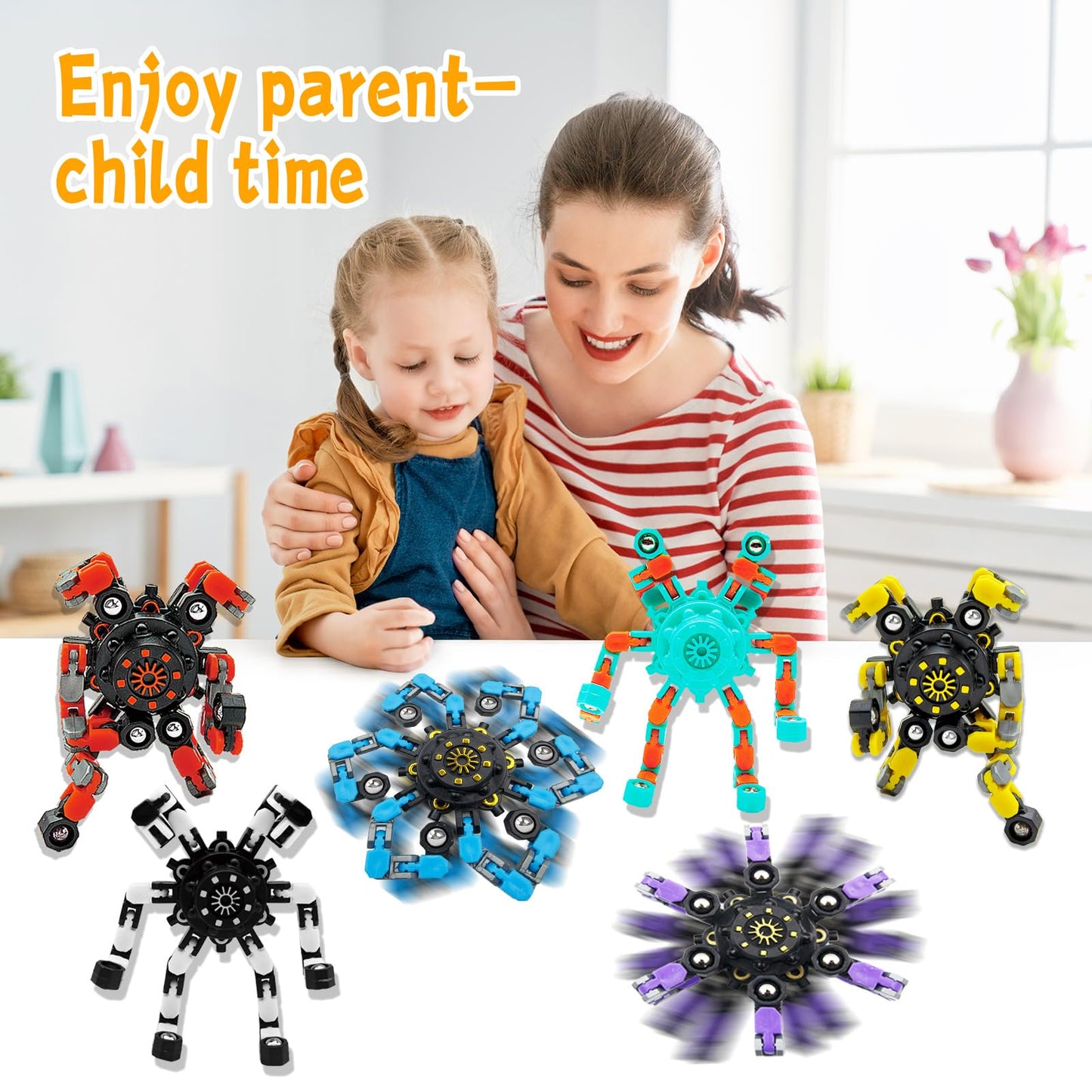 Easter Basket Stuffers Transformable Fidget Spinner for Kids and Adults,Deformable Chain DIY Robot Spinner Sensory Toy, Stress Relief Fingertip Gyros Party Favors (Fidget Toys 15PC)