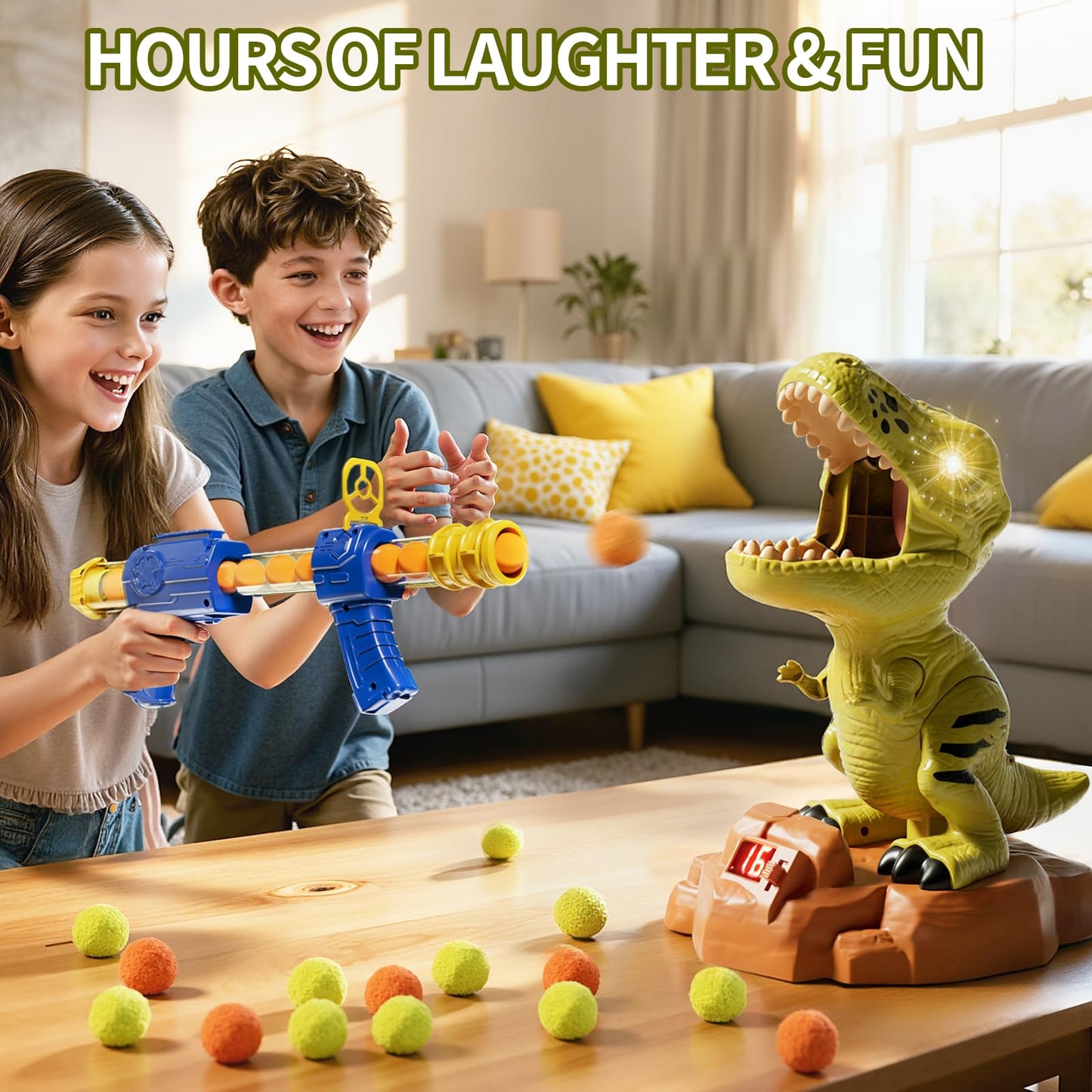 Siwuoke Dinosaur Shooting Game with Auto-Moving Target, 2 Air Blasters & 50 Foam Balls, Interactive Toy for Kids, Gift for Boys & Girls Ages 3 4 5 6 7 8 Years Old