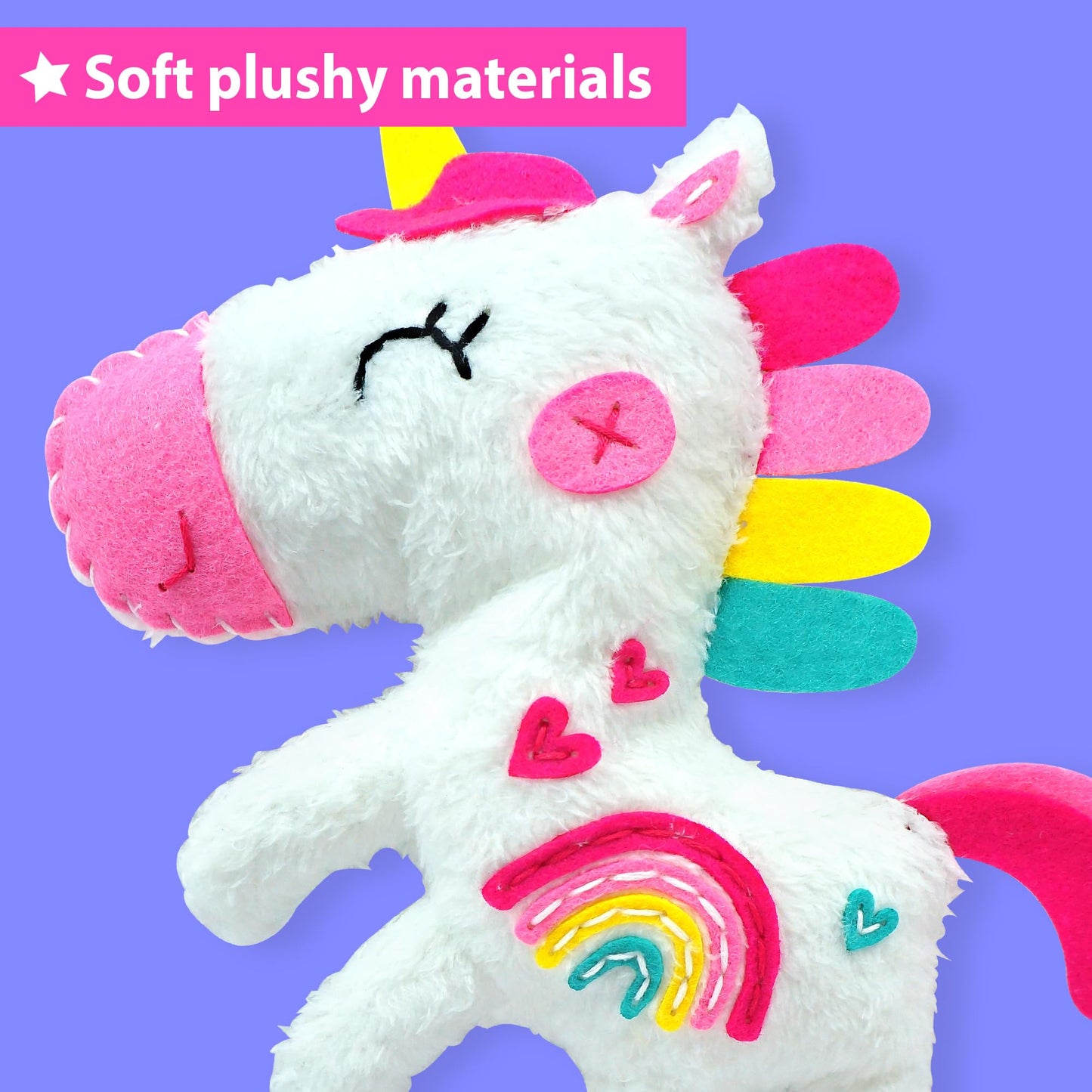 KRAFUN Unicorn Beginner Animal Sewing Kit for Kids Age 7-13 My First Art & Craft, Includes 3 Stuffed Animal Dolls Panda, Fox, Instructions & Plush Felt Materials for Learn to Sew, Embroidery