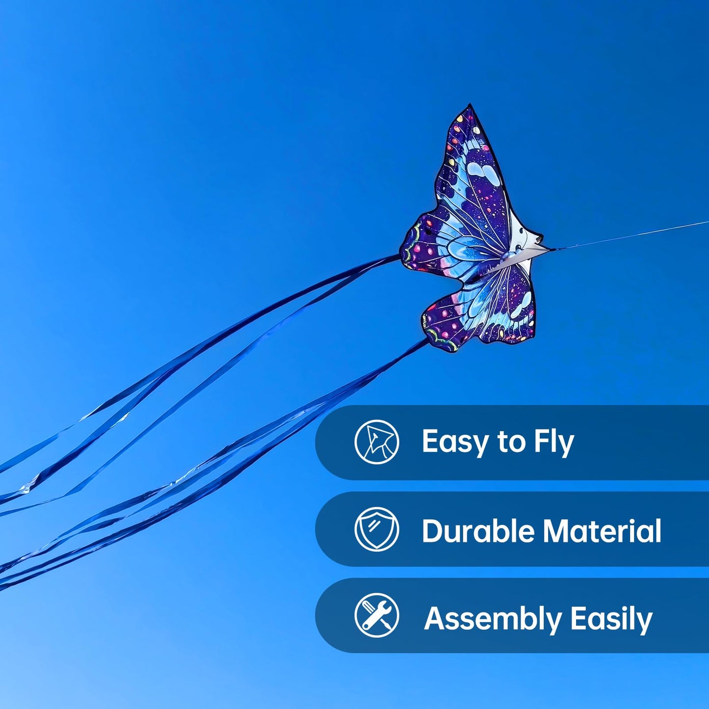Butterfly Kite, Easy to Fly Kites for Kids & Adults, Beach Kites for Boys & Girls Ages 4-8 & 8-12, 55''X 28'' Large Single Line Kite(Blue)