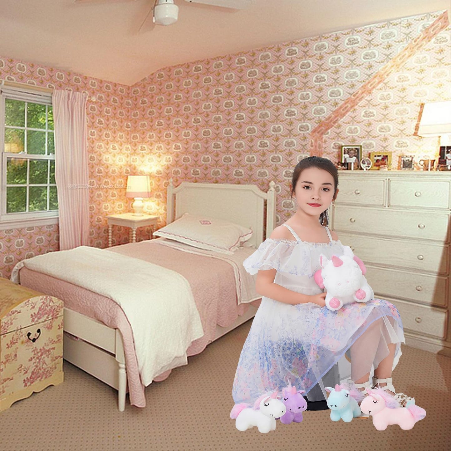 16 Inch Soft Unicorn Stuffed Animals PlaySet - Cuddle Plush Mommy With 4 Baby Rainbow Flying Plush Pillow Toy With Wings for Kids and Lovers