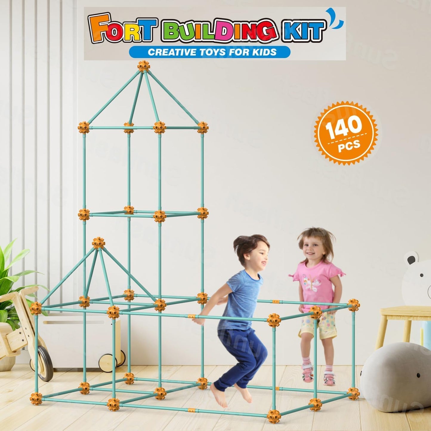 zqiliboyi 140 PCS Kids Fort Building Kit - Educational DIY Construction Toys for Kids 5+, Indoor & Outdoor Play Tent, Build Castles/Den/Play House, STEM Learning Building Sets for Boys & Girls