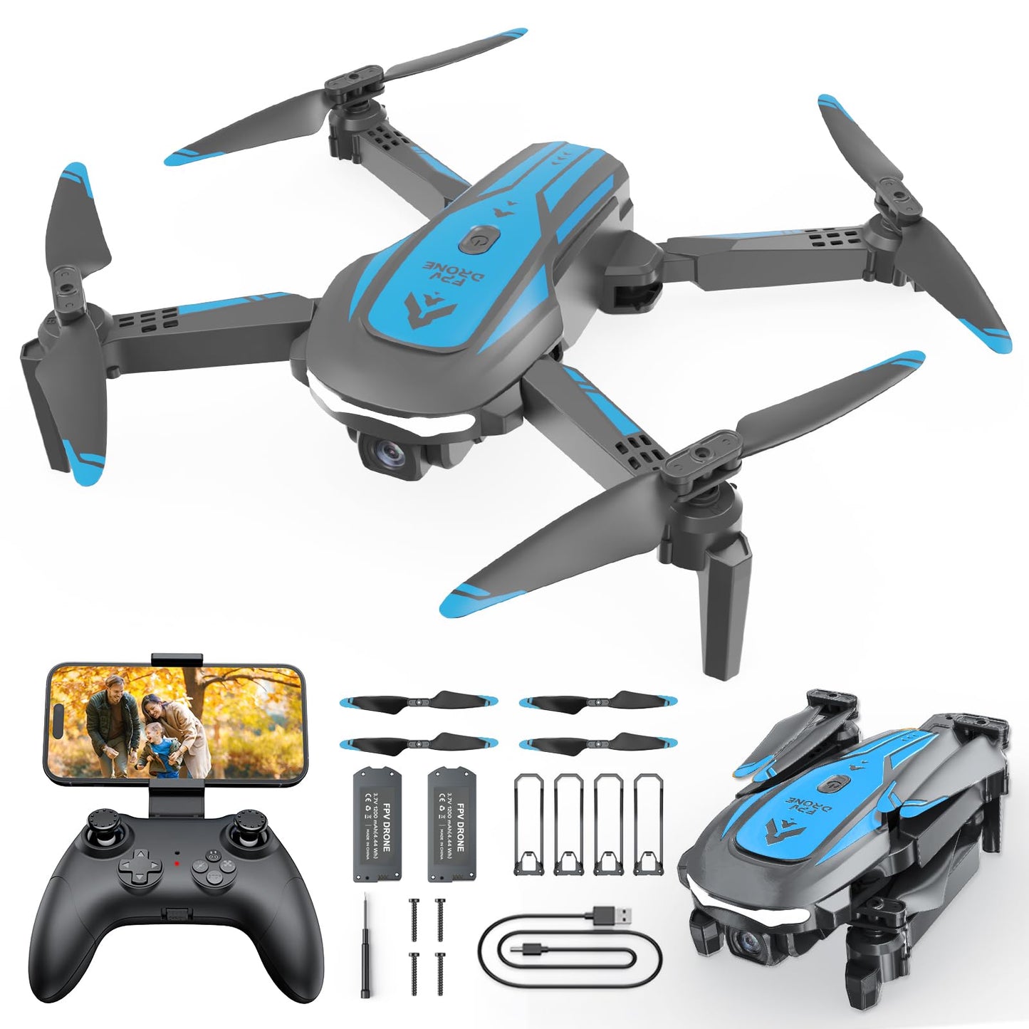 Drone with Camera for Kids Adults, Mini Foldable FPV Drones Remote Control Helicopter, RC Quadcopter with 1080P Live Video Camera, Gestures Selfie, One Key Start,2 Batteries, Toys/Gifts for Boys Girls