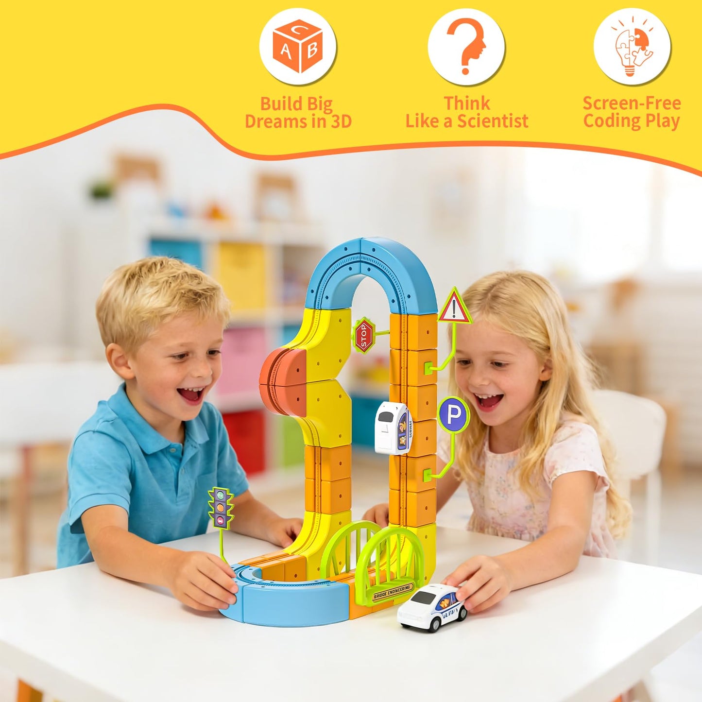 Electric Train Set for Kids, Cube Track with Motorized Engine, 3D Gravity-Defying STEM Toy for Kids Ages 3-8, Boys & Girls Building Gift (91 Pcs)
