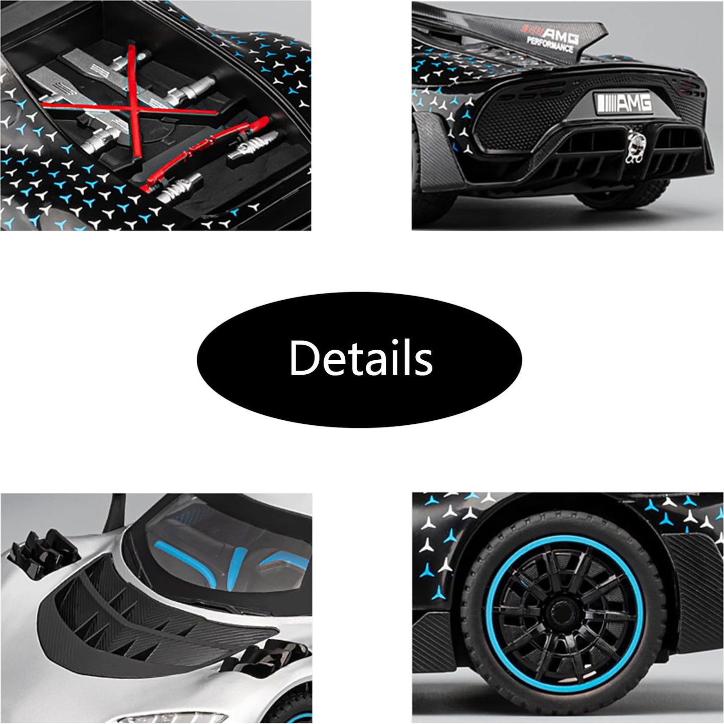 iLooboo Toy Car Model 1/24 Silver AMG ONE Alloy Collectible Vehicle Pull Back Die-Cast with Lights and Sound