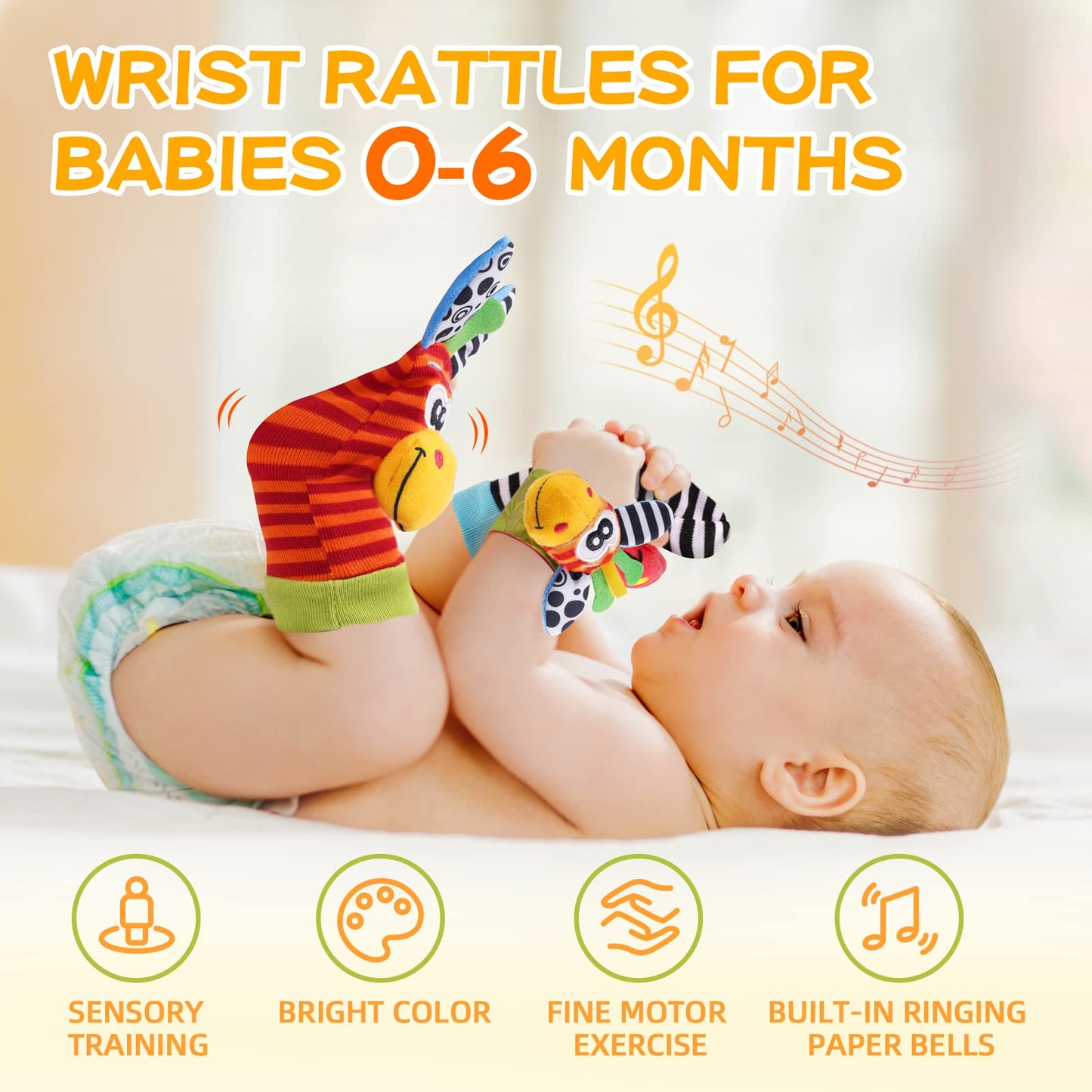 PHEZAPA Baby Toys 0-6 Months, Infant Rattle Socks, Wrist Hand & Foot Finder Socks Set,Soft Newborn Sensory Toys,Infant rattles for Babies 0 3 6 Months,Girl Boy Shower Gifts 6-12 Months
