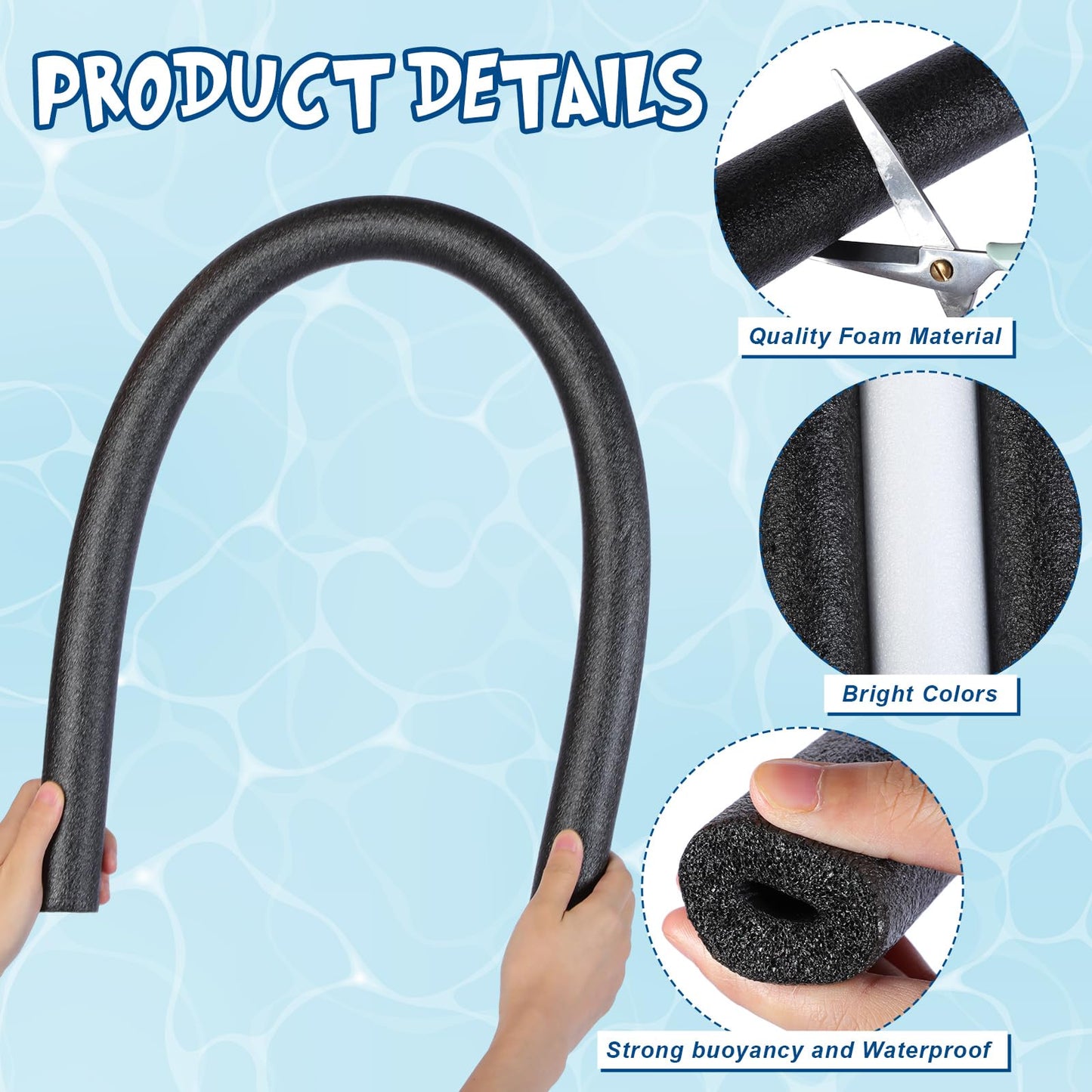 Hollowfly 12 Pcs Pool Noodles Bulk Foam Swimming Noodles Small Hollow Bright Foam Tube Pool Sticks for Craft Projects Adults Swimming Floating (40 x 1.6 Inches,Black&White)