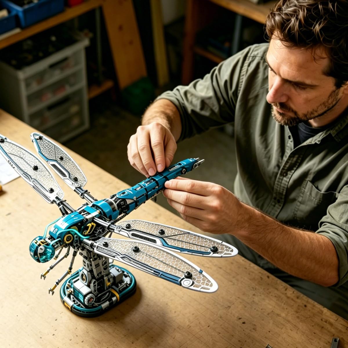 Mechanical Technik Dragonfly Building with Light, Compatible with Lego for Adults, Insect Animal World Model & Display Stand, Educational STEM Toys for Boys Home or Office Décor (866PCS)