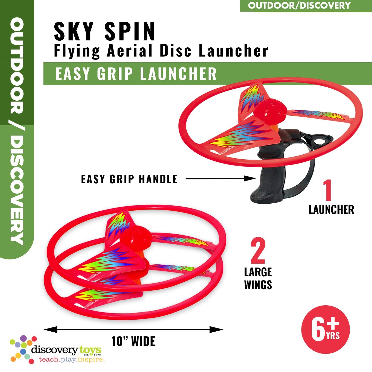 Discovery Toys Sky Spin Flying Aerial Disc Launcher | 2 Large Wings Kid-Powered Learning | STEM Toy Early Childhood Development 6 Years and Up | Summer Toy