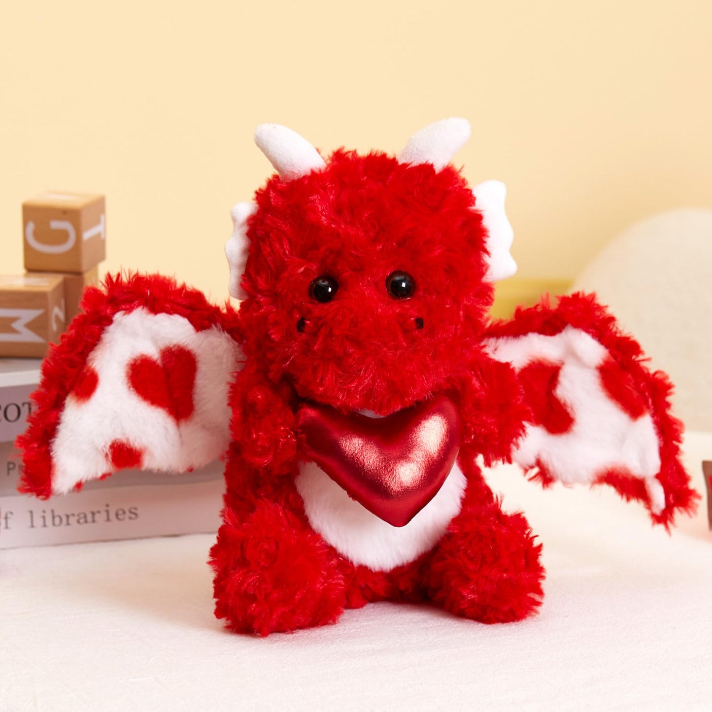 HappySpot Mother's Day Love Dragon Stuffed Animal, Soft Red Dinosaur Plush with Heart, Adorable Flying Dragon Plush Toys for Kids Girlfriend Wife Mother, 10''