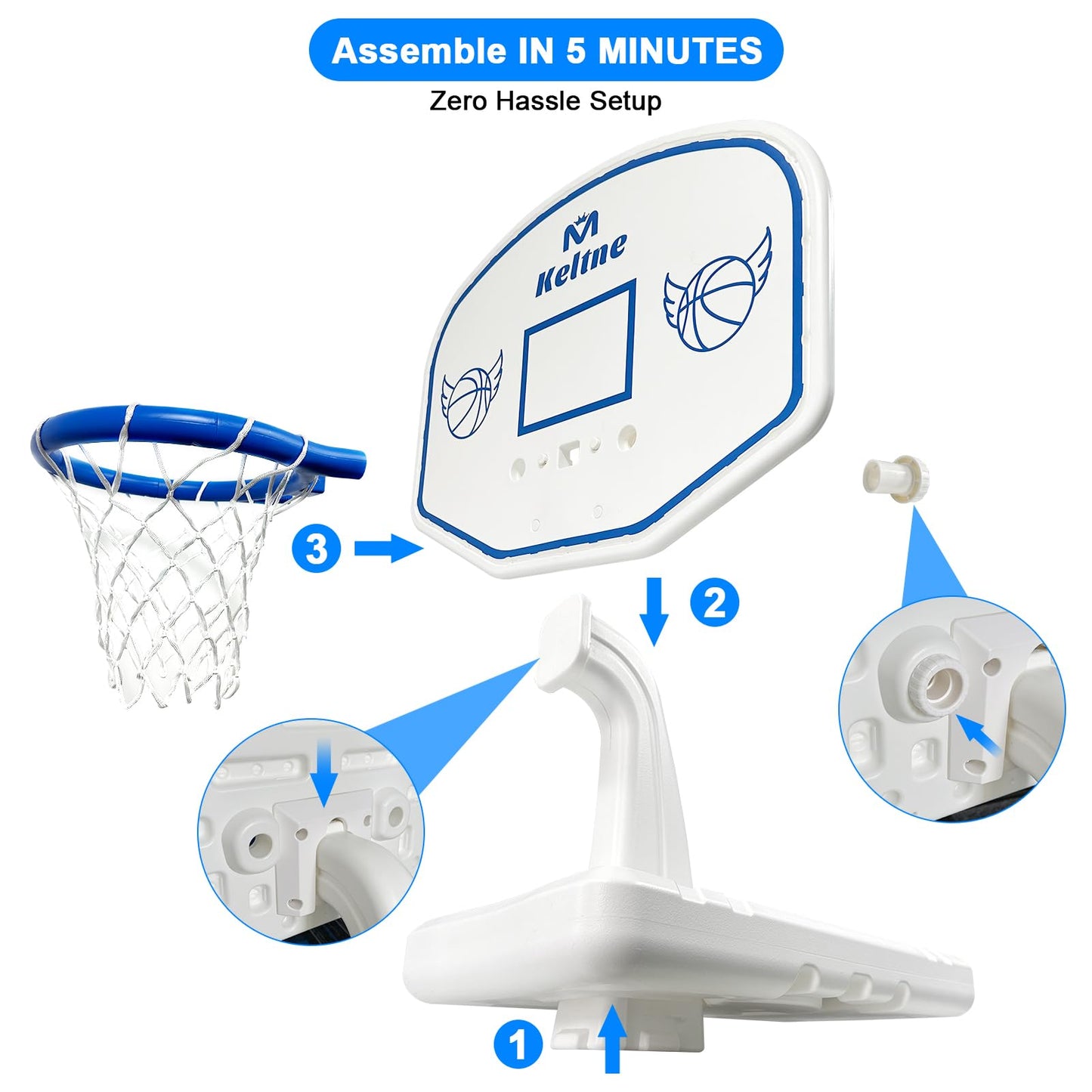 Pool Basketball Hoop, 34"x34"x42.2" Oversized Pool Toys with 2 Balls/Nets/Pump for Poolside Water Basketball Game, Pool Basketball Goal for Inround Pool & Deck - Swimming Pool Games for Kids Adults