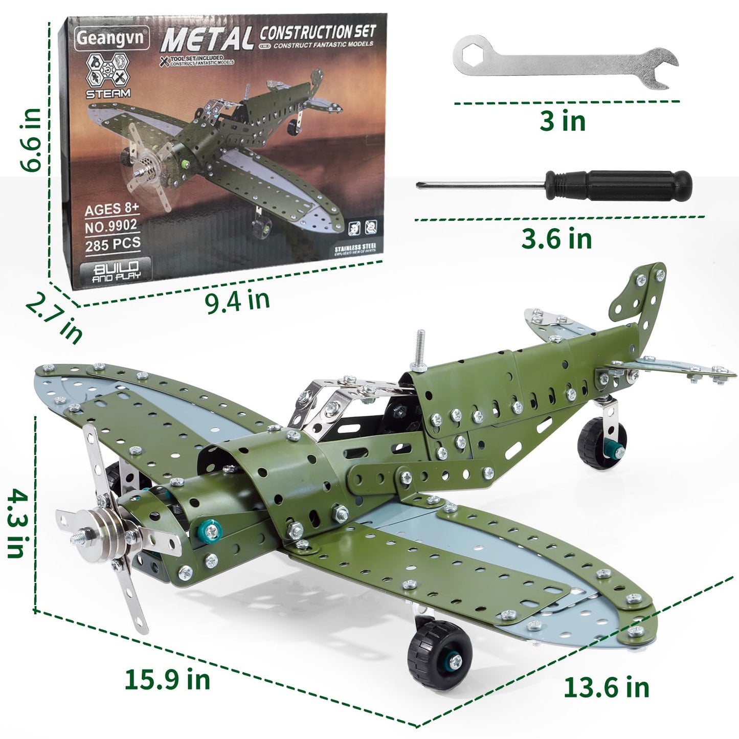 Geangvn Metal Model Airplane Building Toys for Ages 8-13 14 and Up, 285pcs Plane Stem Toys for Boys Age 8-12, Assembly Jet Kits for Kids 8-10, Birthday for 9 10 11 Year Old Boys Adults