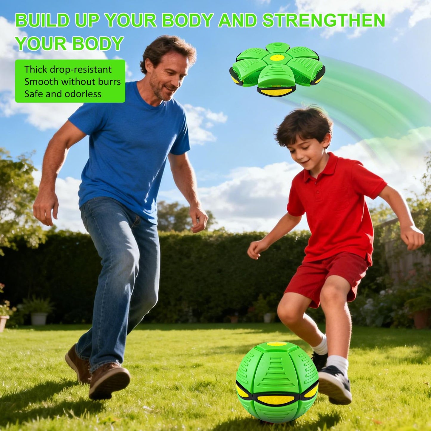 Kikkavo Magic Bouncing Ball 6-Light Dual Form – Pop up, Meta Ball Metaball Transforming Design – Flying Saucer Bouncy – Interactive Bouncing Balls for Parent-Child Interaction – Gift Pack –Green