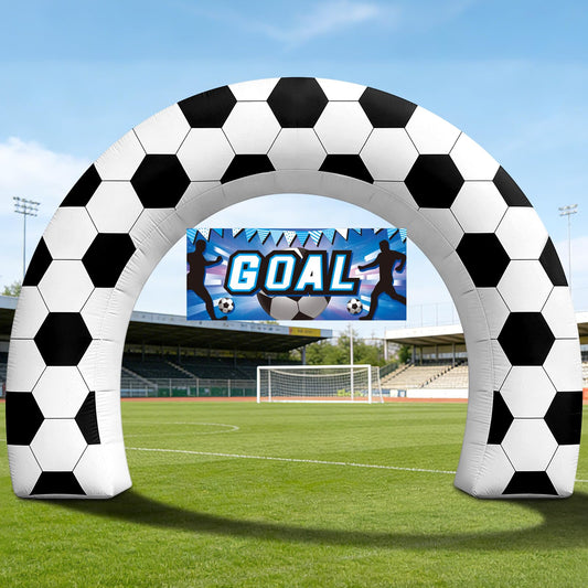 8FT Giant Soccer Inflatable Arch, Match Day Viewing Party Decorations for Fans, Soccer Sports Tournament Game Day Photo Backdrop with 1 Blower, 2 Banners & 3 LED Lights, Birthday Party Blow-Up Decor