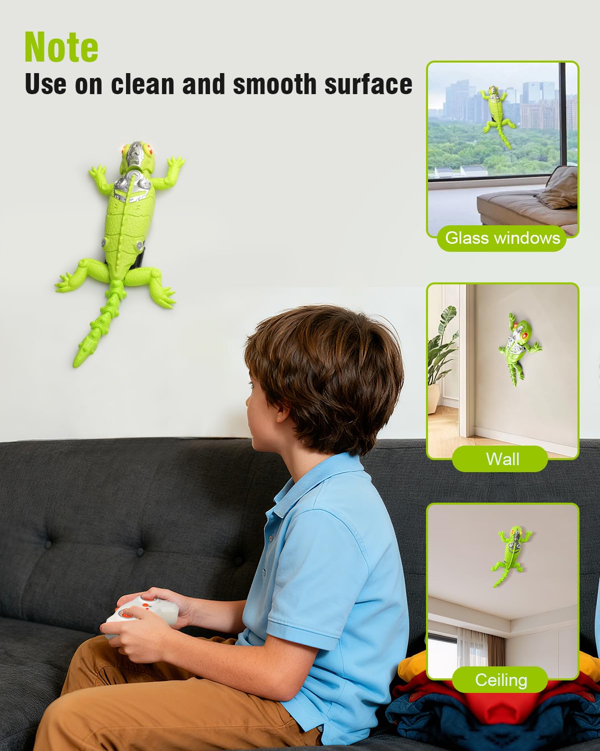 Wall Climbing Gecko Toy for Kids, Dual Mode Floor & Wall Driving, Rechargeable Remote Control Robot, Climbs up Toys & Games, Halloween Christmas Birthday Gifts for Boys Girls Ages 4 & Up（Green）
