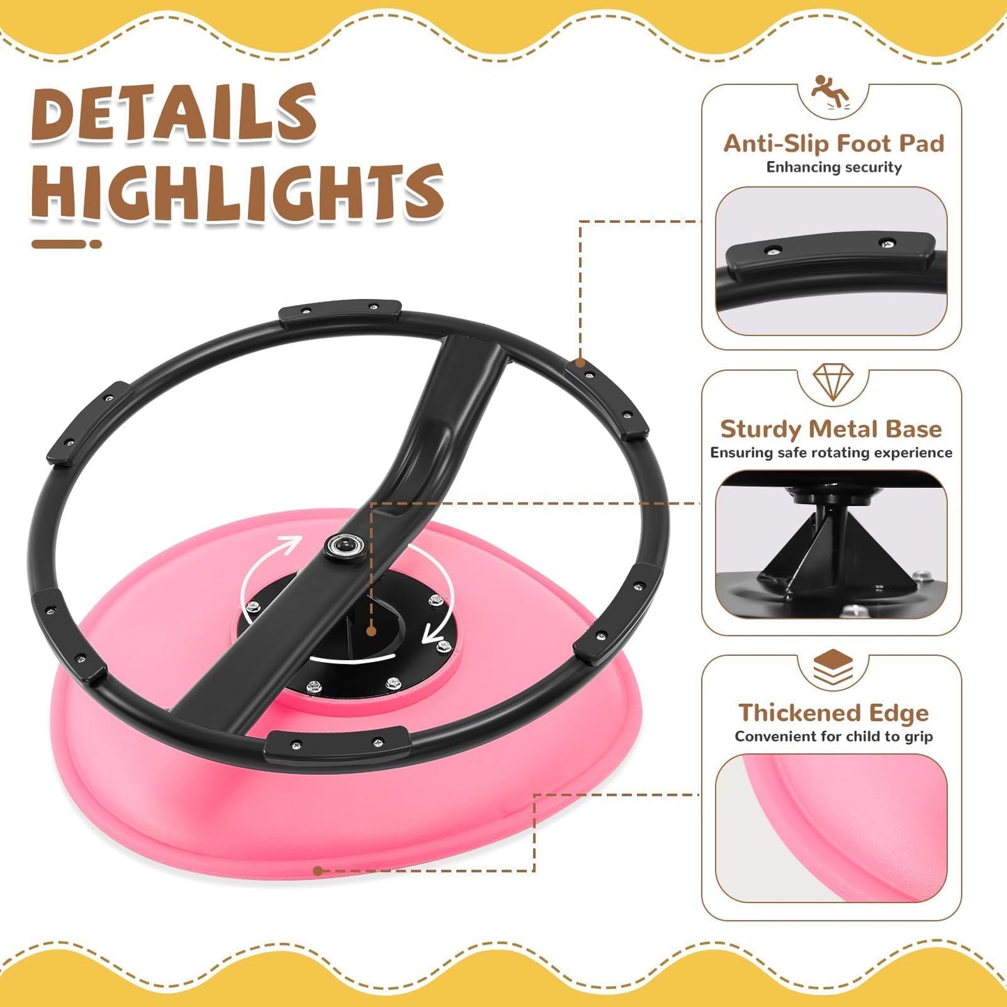 Zhenx Spinning Chair for Autistic Kids (Ages 3-18) - 220LBS Capacity Sensory Swivel Seat - Sensory Toy for Teens with ADHD/Autism - Sit and Spin Calming Gift to Improve Focus & Body Balance (Pink)