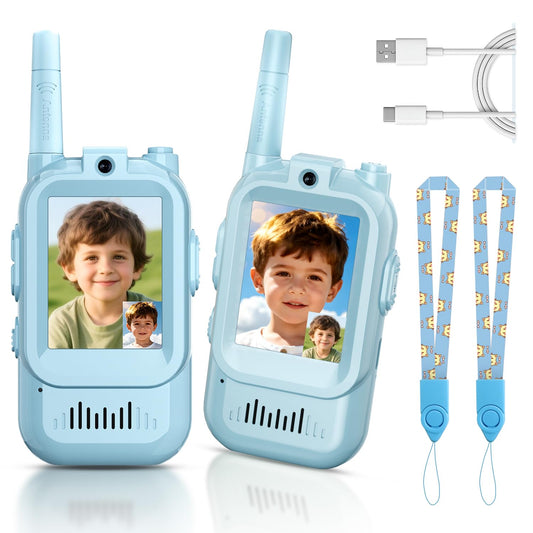Video Walkie Talkies for Kids, Handheld 2 Pack Rechargeable Video Intercom Kids Walkies Talkies, Indoor Outdoor Toys for Family Games, Outside, Camping, Hiking for Boys Girls Ages 3-12 (Blue/Blue)