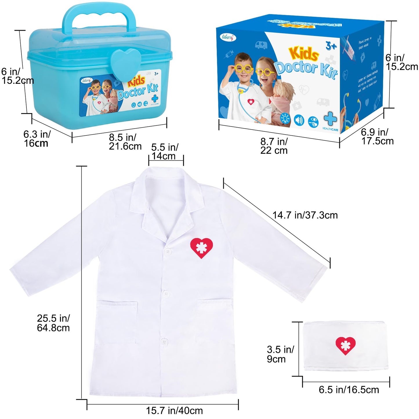 Liberry Doctor Kit for Toddlers 3 4 5 Years Old, Kids Doctor Play Set for Girls Boys Toy, Pretend Play Medical Kit with Stethoscope & Costume for Birthday Gift Blue