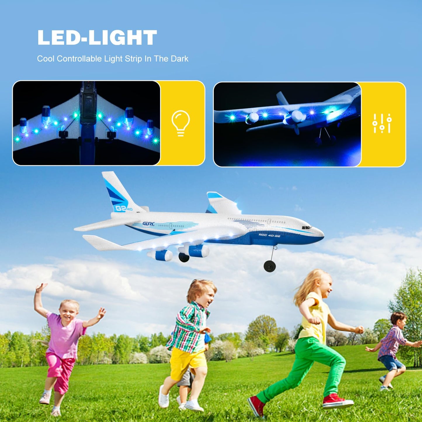 4DRC G2 Foam Remote Control Airplanes RC Planes for Kids Adults, RC Airplane Fighter Jet with 3 Battery for Beginners Adult Light, Airplane Toy Gifts for Kids Boys （3 Battery）