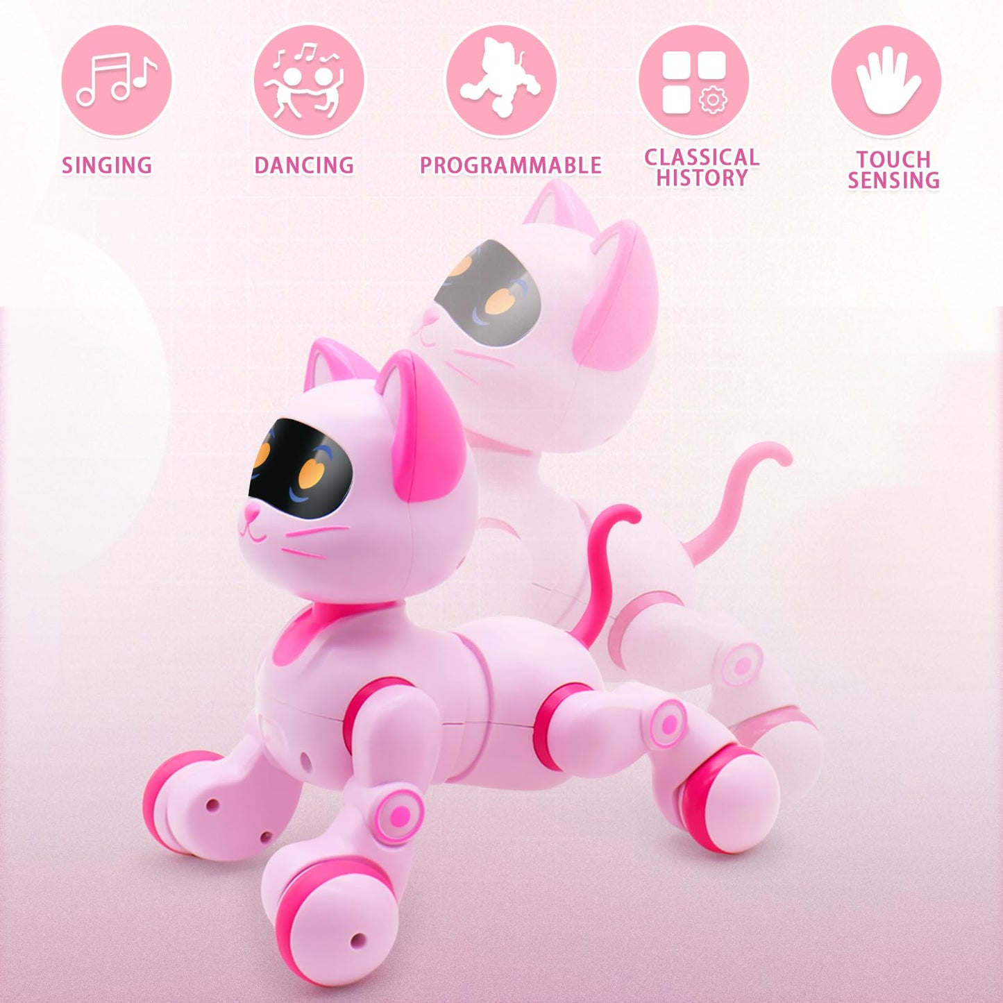 Ysityum Remote Control Robot Cat Toy - RC Robotic Cat for Kids, Interactive Programmable Smart Robot Pet with Light, Sound, Touch Sensing, LED Eyes, Dance & Music, Gift for Kids 3+