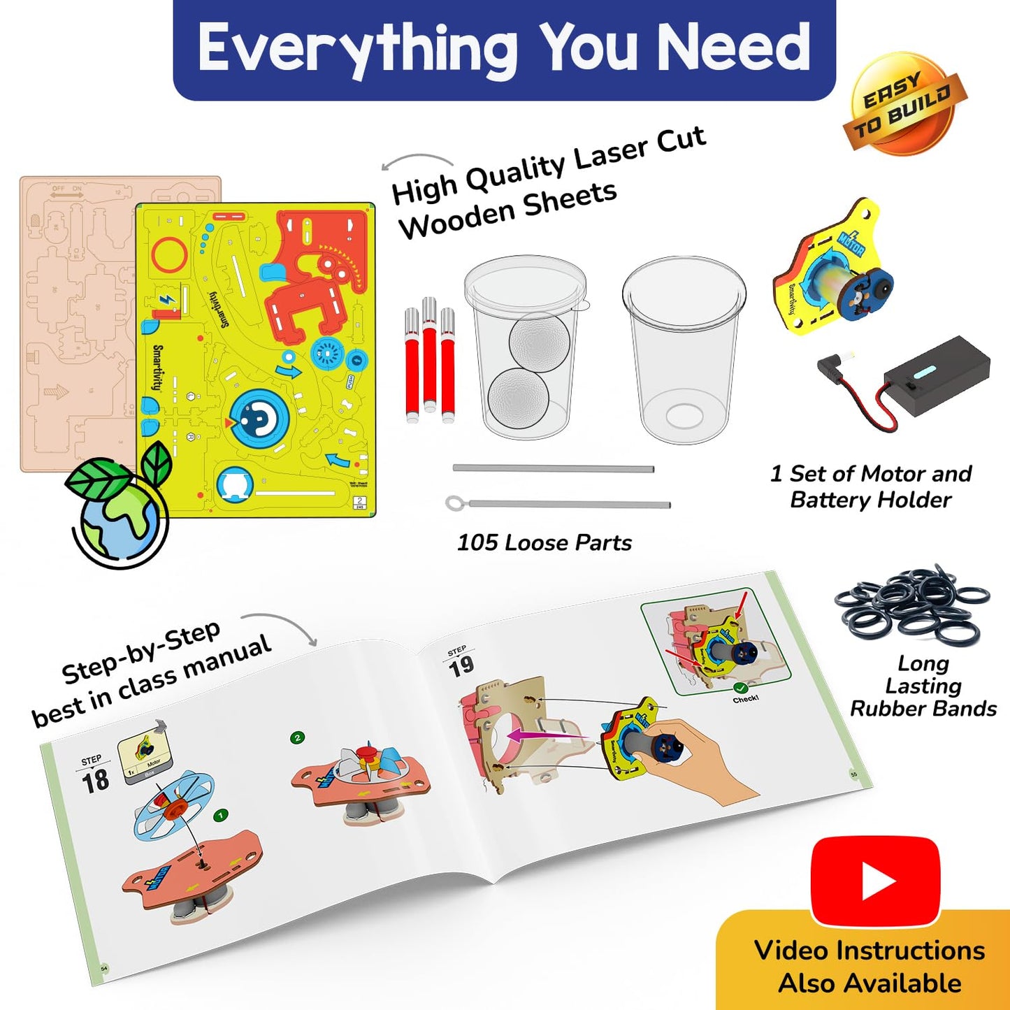 Smartivity 10-in-1 Motor Powered STEM Engineering Kit for Kids I 10+ Fun Electronics Projects for Smart Kids | DIY Science Kit/Toy for Ages 6,7,8,9,10,11,12 Years Old Boys & Girls