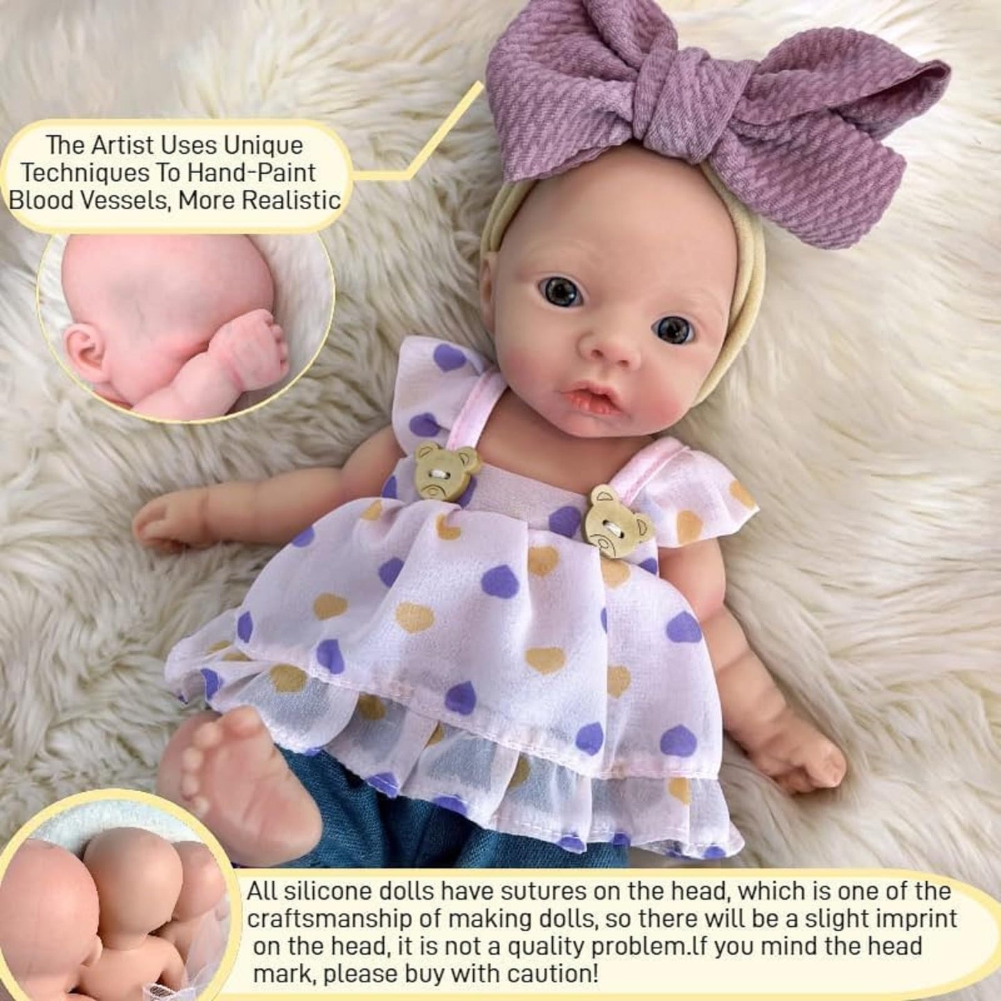 Yokyyi 11 Inch Full Body Silicone Reborn Baby Doll, Eyes Open Realistic Lifelike Full Silicone Body Baby Girl