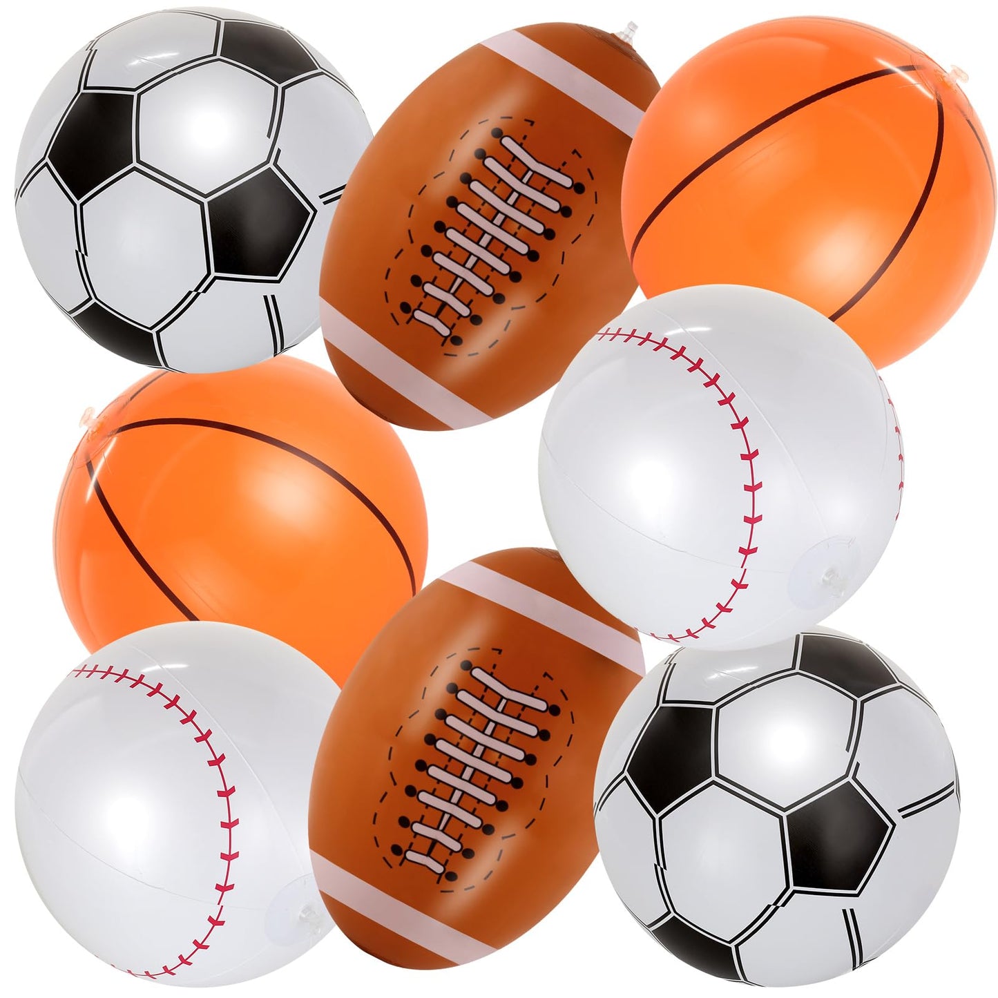 YOTHORN 8 Pcs Giant Inflatable Sports Balls,16 Inch Blow Up Footballs Soccer Basketball Baseball,Summer Pool Beach Balls for Sport Game Party Supplies,Indoor and Outdoor Use