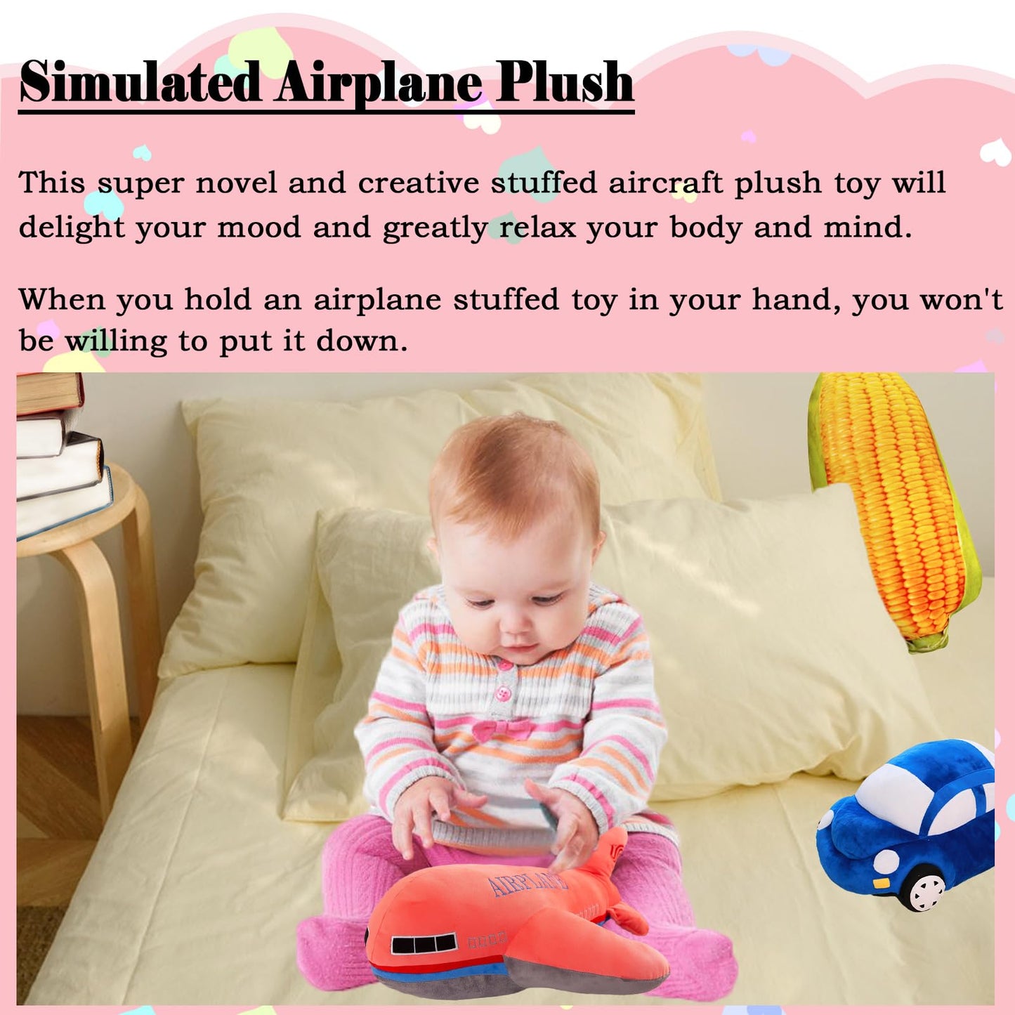 zhidiloveyou 15.7" Airplane Plush Red Stuffed Plane Toy Aircraft Hug Pillow Gifts for Kids