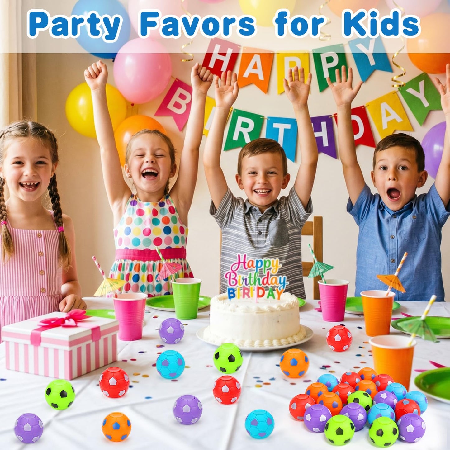 Thremhoo 32PCS Fidget Spinner Soccer Balls Party Favors Bulk for Kids 4-8 8-12 Goodie Treat Bag Stuffers Classroom Treasure Toys Carnival Prize Pinata Filler Birthday Trinket End of Year Students Gift