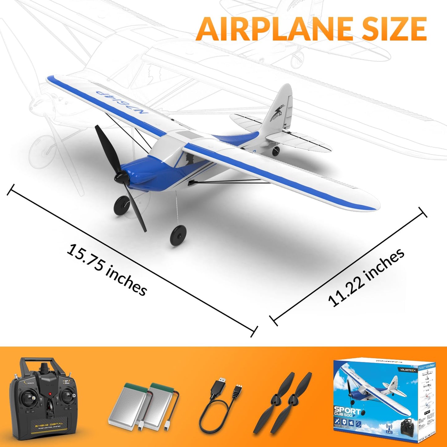 VOLANTEXRC RC Plane Trainer Sport Cub 4CH Remote Control Airplane with Prop Saver, 6-Axis Gyro Stabilizer & 3 Modes to Fly, Radio Controlled Aircraft RTF for Beginners & Adults (500mm,Blue)