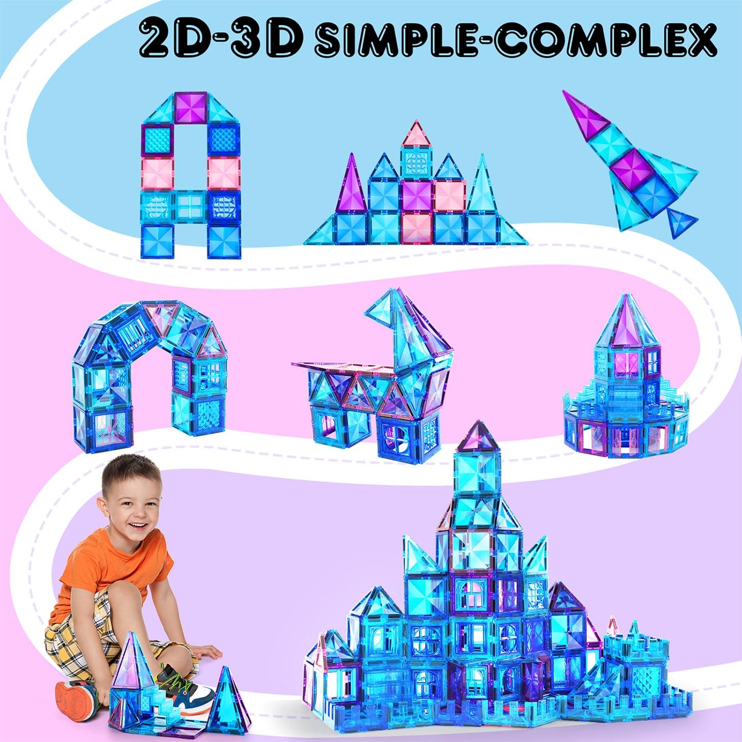 AFUNX Magnetic Tiles, 116PCS Magnet Building Blocks, 3D Diamond Magnetic Blocks, Construction Stem Toys for Kids, Educational Toys for Boys Girls Ages 3 4 5 6 7 8 (116 PCS)