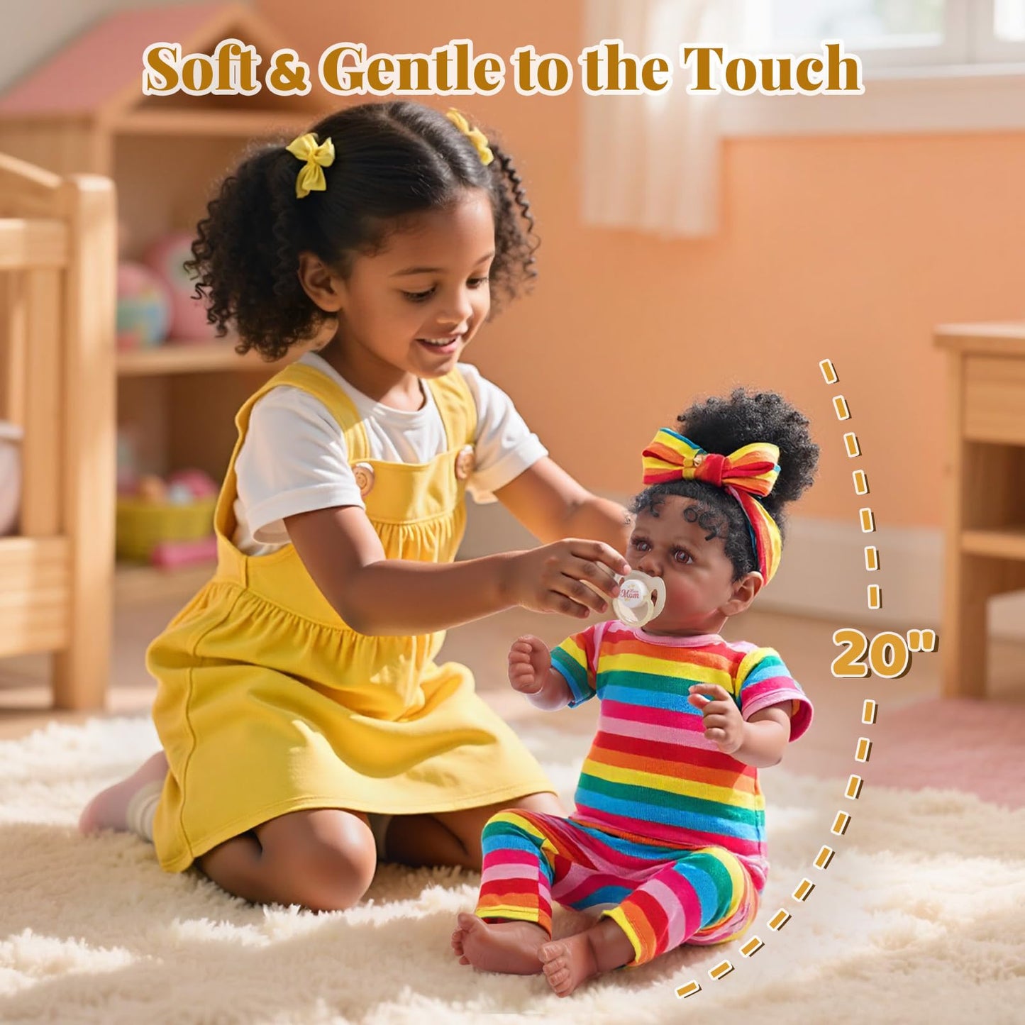 JIZHI Reborn Baby Dolls Black - Lifelike Soft Body African American Realistic-Newborn Girl Doll 20 Inch Best Birthday Gift Set and Toy Accessories Gift for Kids Age 3