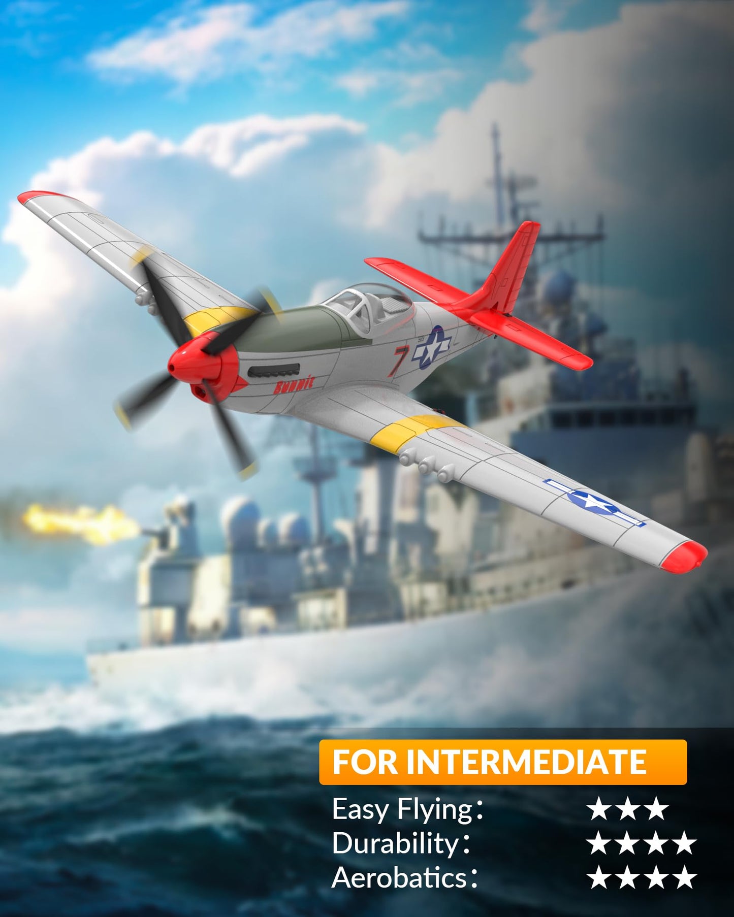 VOLANTEXRC RC Plane, 4 Channel Remote Control Airplane Fighter RTF with 6-Axis Gyro, 3 Modes & Aerobatics Easy to Fly, 2.4GHz Radio Controlled Aircraft for Beginners & Adults, P51D Mustang, Red
