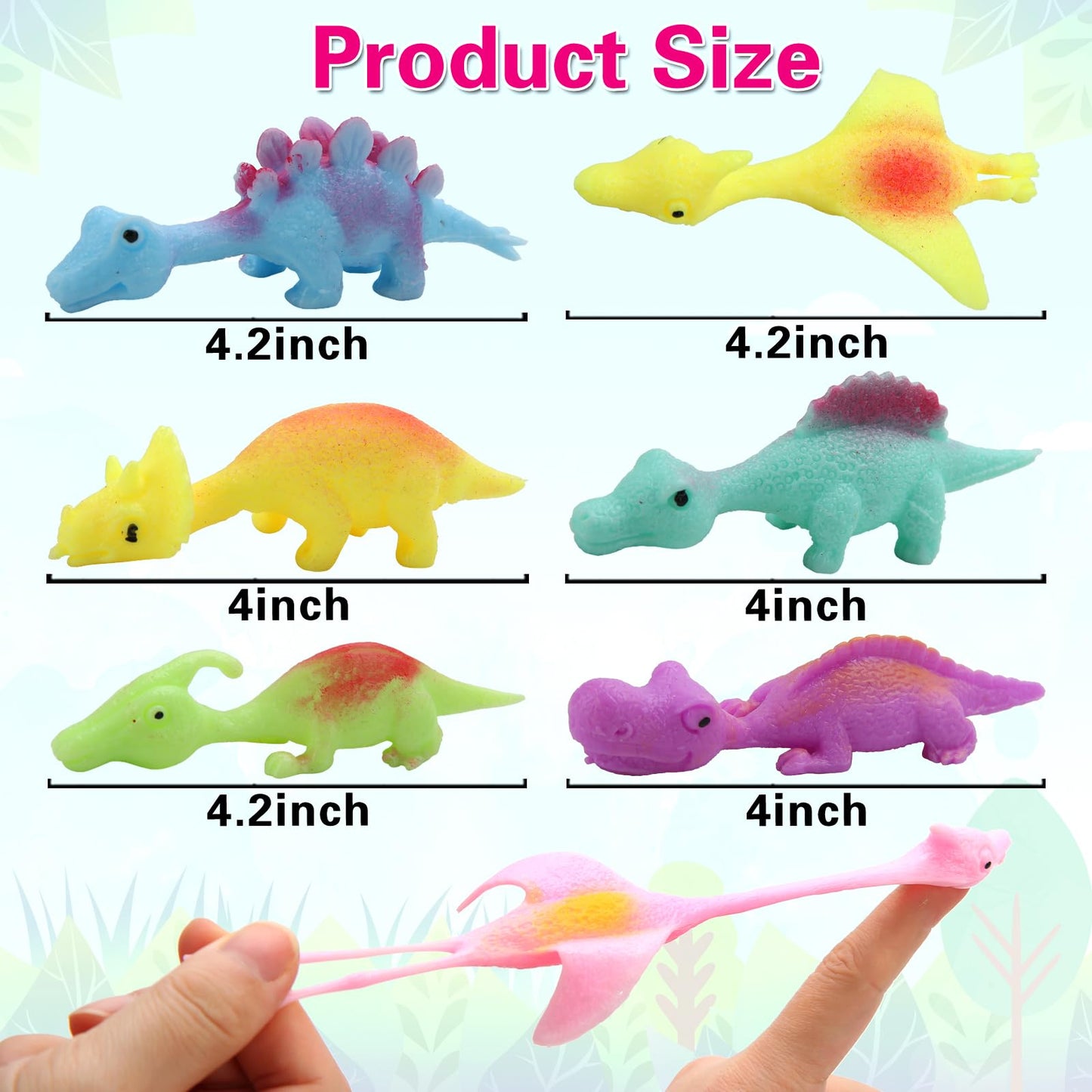 20 Pcs Slingshot Dinosaur Finger Toys, Flying Dinosaur Party Favors for Kids, Sticky Rubber Dino Fidget Toys, Funny Gag Gifts Treasure Box Classroom Prizes for Boys Girls