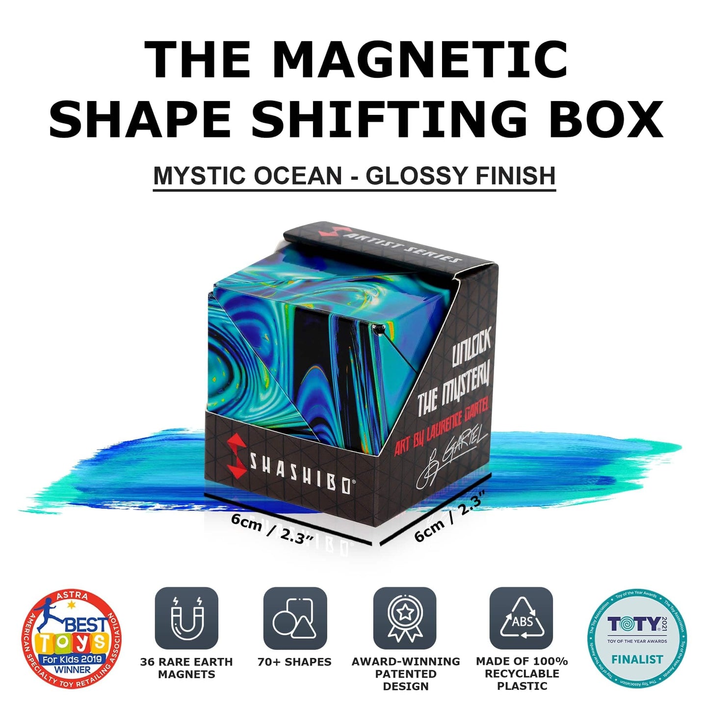 Shashibo Shape Shifting Box - Award-Winning STEM Fidget Toy with Ultra Strong Magnets - Puzzle Cube Transforms Into 100+ Shapes, Perfect Sensory Gift for Kids, Teens, and Adults (Mystic Ocean)