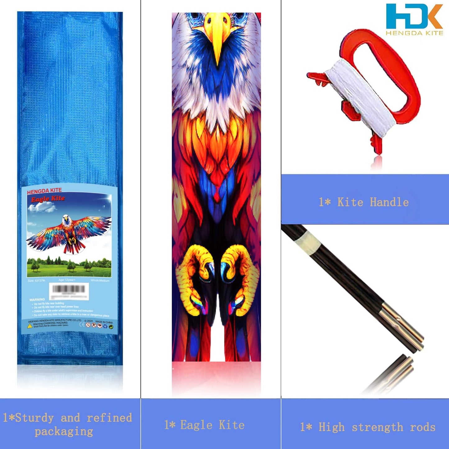 HENGDA KITE Eagle Kite,for Kids and Adults,Easy to Fly,Excellent Fabric and Structure Design,The Pictures are Beautiful in high Definition,Suitable for Beginners(63x27)